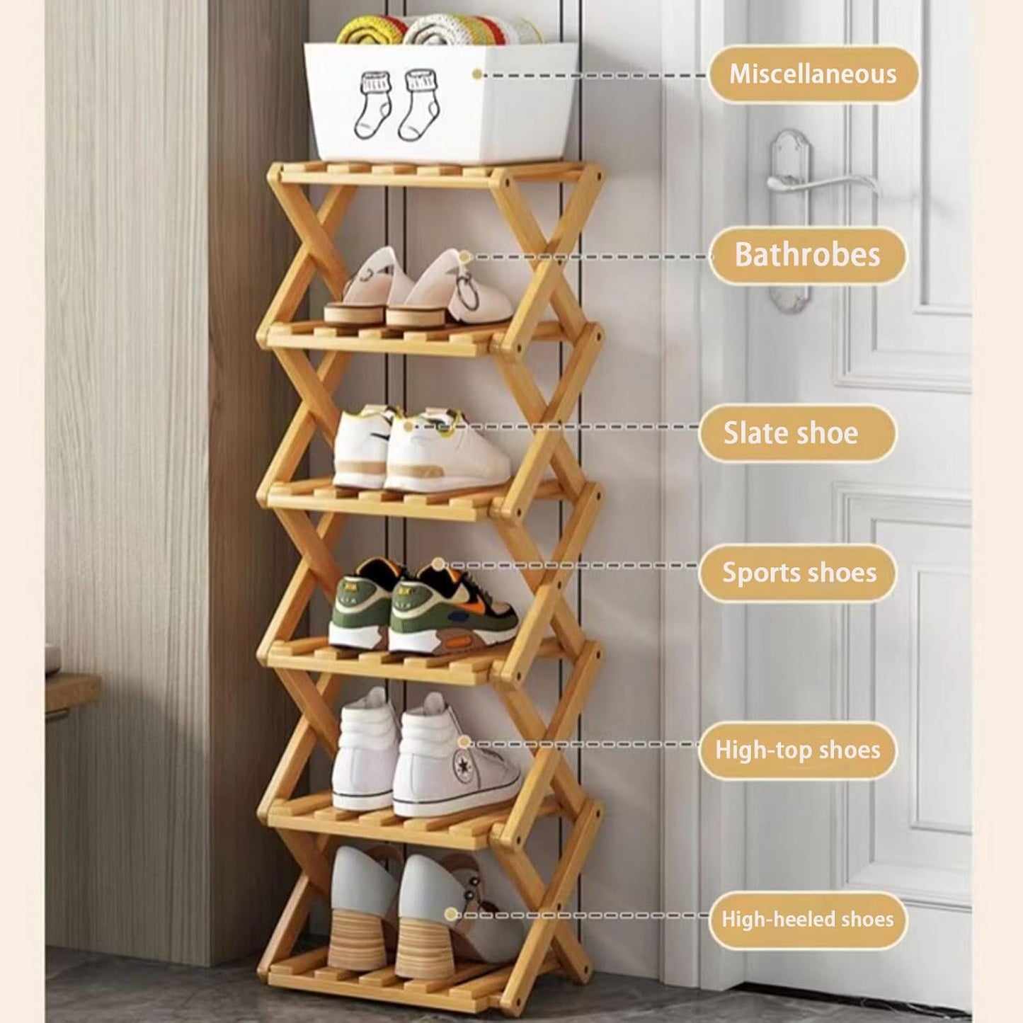 Vertical Narrow Shoe Rack, 7 Tier Portable Folding Shoe Storage Rack, Without Installation Free Standing Shoe Rack for Corridors, Bedrooms Living Room Corner and Small Spaces (7 Tier)