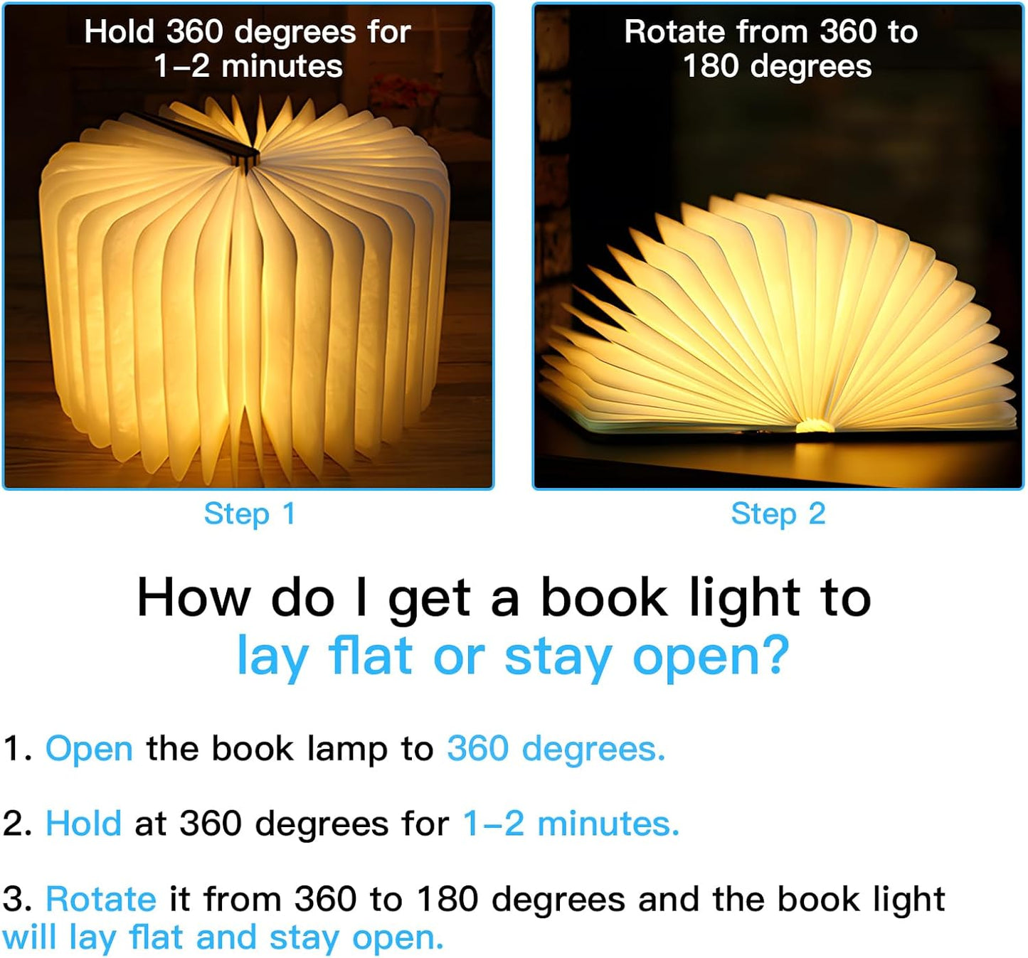 Vergissm Wooden Book Light, 3 Colors Folding Book Lamp, LED Book Light Rechargeable Foldable Paper Lamp for Home Decor Birthday Gifts