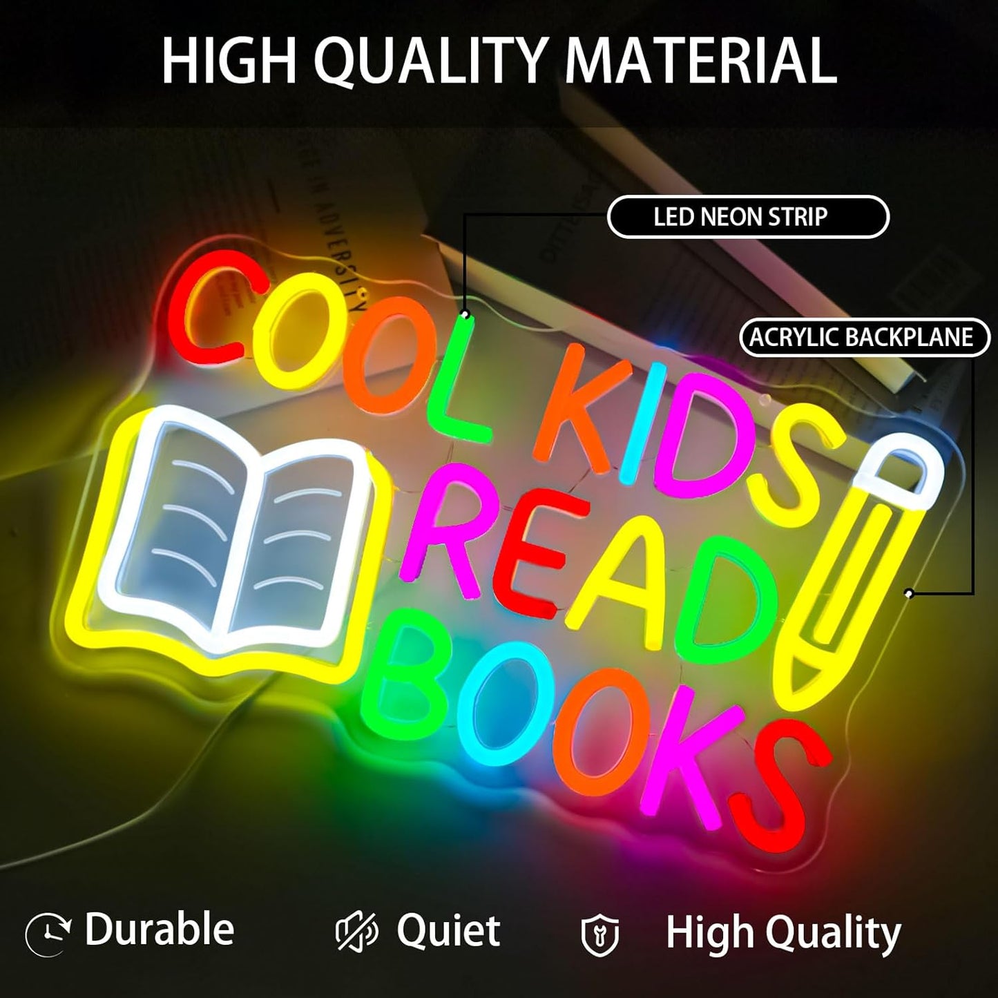 Cool Kids Read Books Neon Sign for Wall Decor, Dimmable Reading LED Neon Lights Sign for Classroom, Library, Kids Room, Reading Corner, Study Room, Book Club Decoration