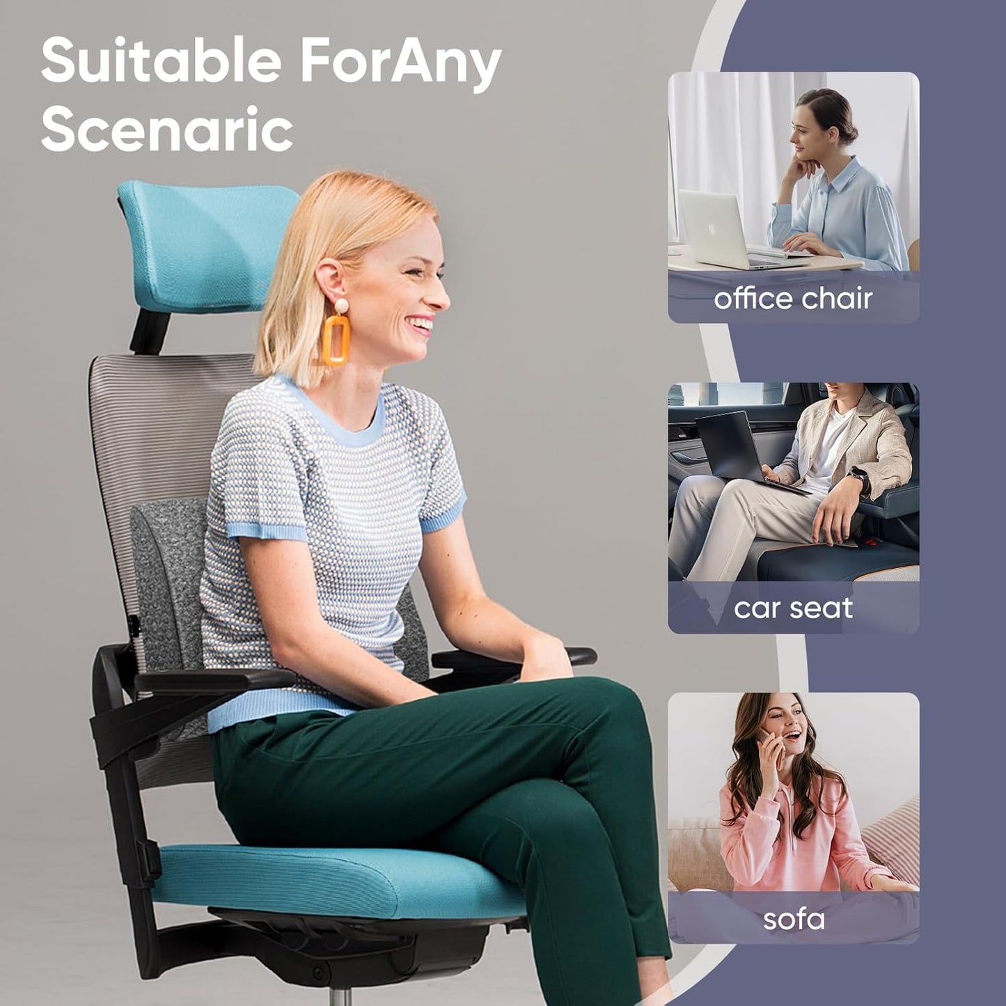 Extra Large Lumbar Support Pillow for Recliner, 20"x14"x5.5" Back Support Cushions with Back Strap, 100% Foam High Supportive, Durable, Grey