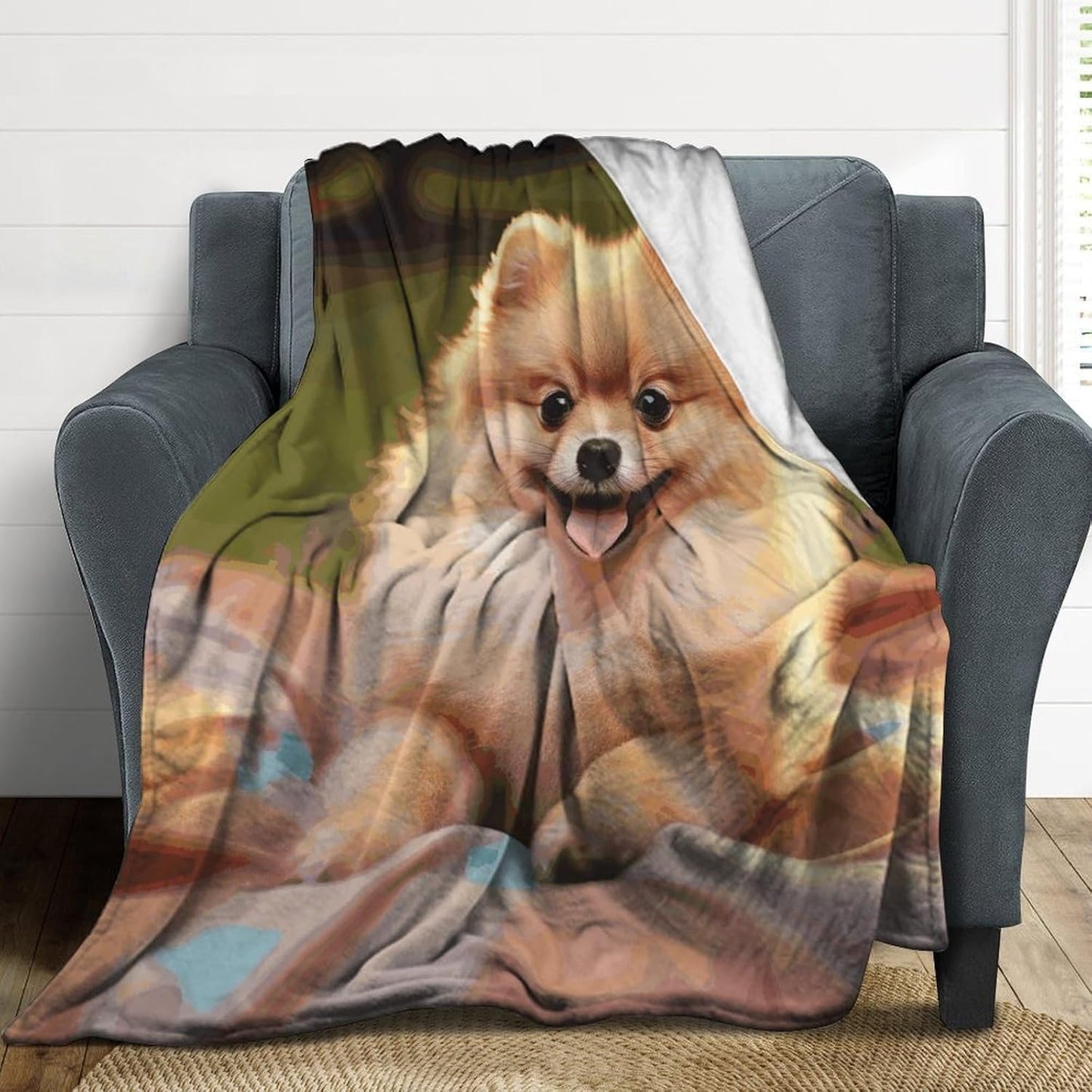 Short-haired Pomeranian Blanket Super Soft Lightweight Throw Blanket Cute Cozy Warm Bed Blanket Decorative Fuzzy Blanket All-Season Home Decor Gift for Sofa Couch Living Room 40"*50" （100 * 130cm）