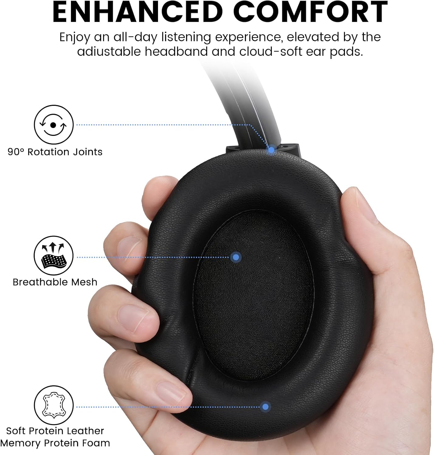 1Mii Y8+ Hybrid Active Noise Cancelling Headphones, 100H Ultra Playtime, Bluetooth 6.0 Over Ear, Wireless Hi-Res Audio & Deep Bass, Comfort for Travel & Home Office, AI Chat & Custom EQ via APP, Black