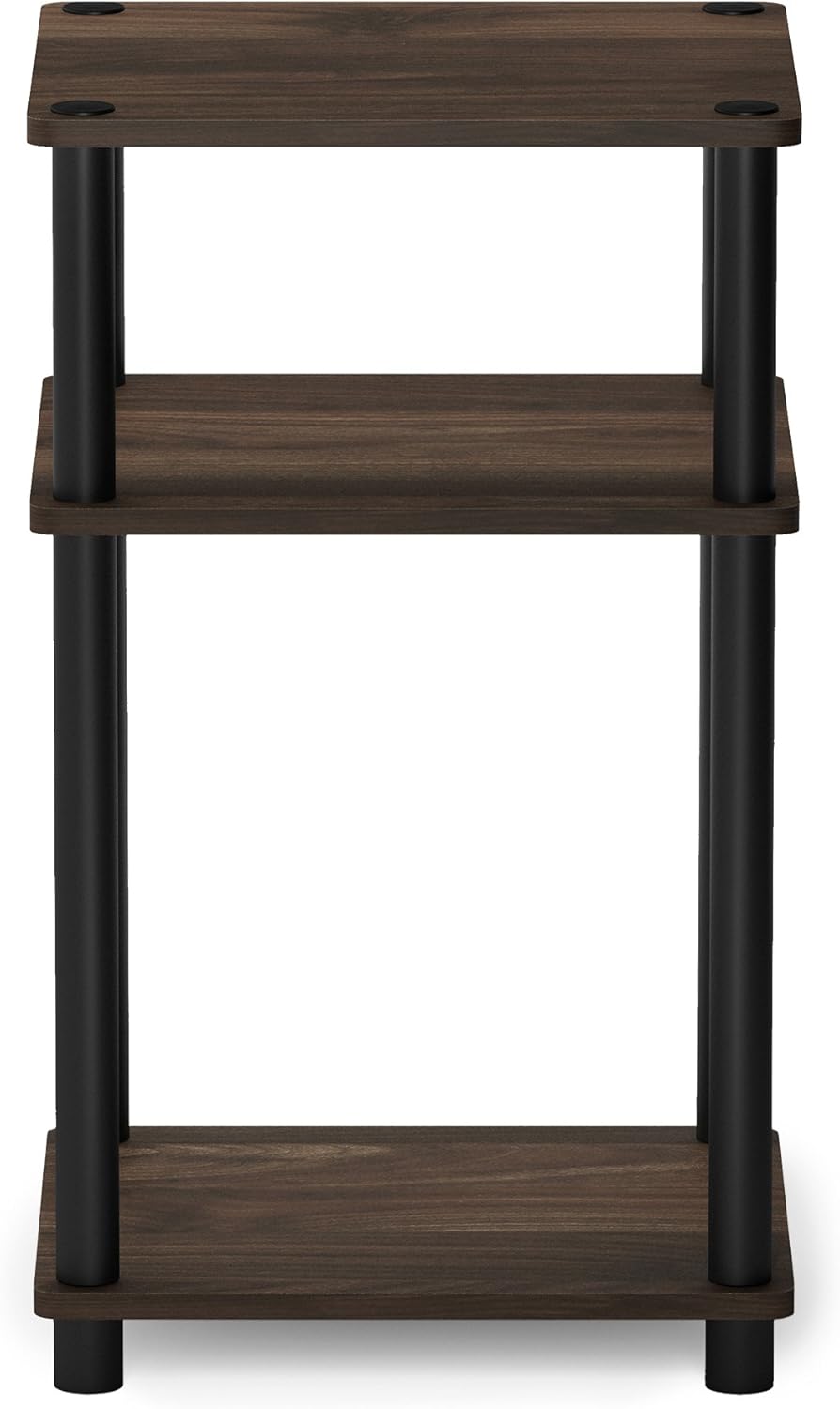 Furinno Just 3-Tier Turn-N-Tube End Table / Side Table / Night Stand / Bedside Table with Plastic Poles, 2-Pack, Columbia Walnut/Black