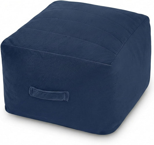 MeMoreCool Square Stuffed Pouf Ottoman Foot Rest, Floor Pouf Foot Stool with Foam Chunk Filling, Soft Stuffed Ottoman Footrest for Living Room, Navy