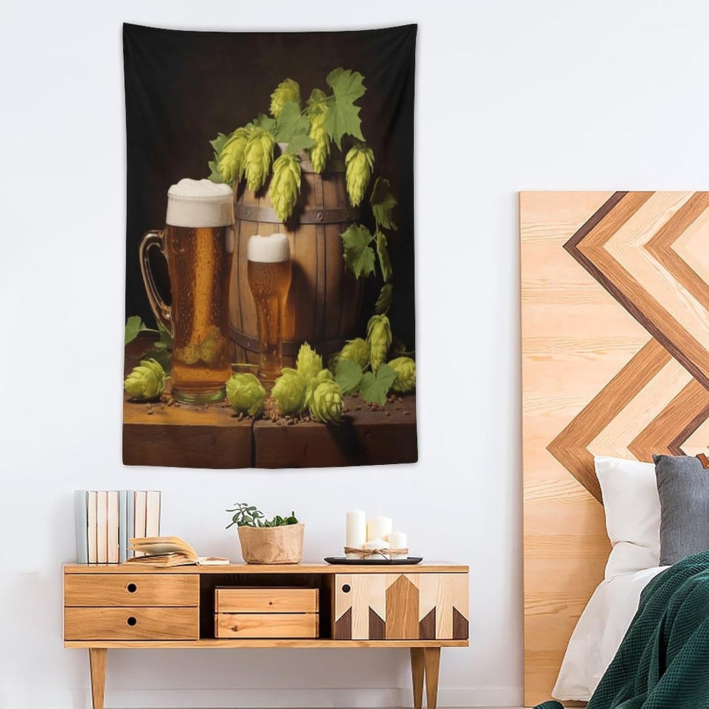 FodPand Beer And Hop Cones Tapestry Anti-fading Wall Tapestry with Installation Kit Backdrop Banner Multipurpose Aesthetic Tapestries Boho Wall Art Hanging Decorative Blanket 40"x60"