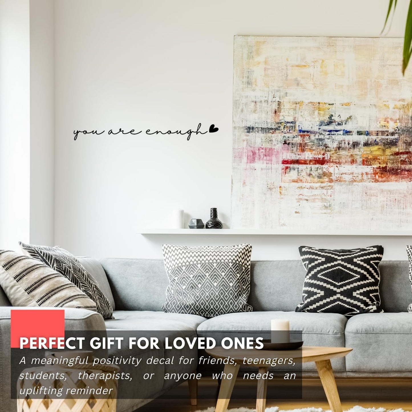 My Vinyl Story – You are Enough Wall Decal – Positive Affirmation Vinyl Sticker for Bedroom, Living Room, Office – Inspirational Quote Decor, Self Love Encouragement, Removable (White, 36x5 inches)