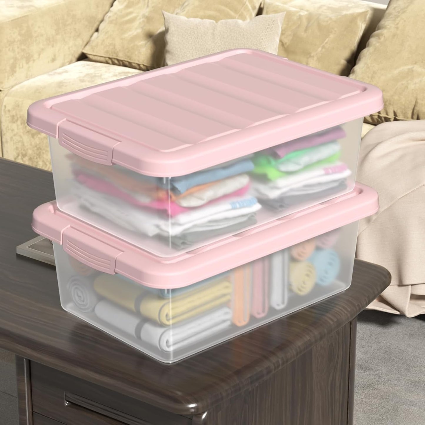 14 Quart Stackable Storage Bins, Organizer Containers with Snap Lids, Clear (2 Pack)