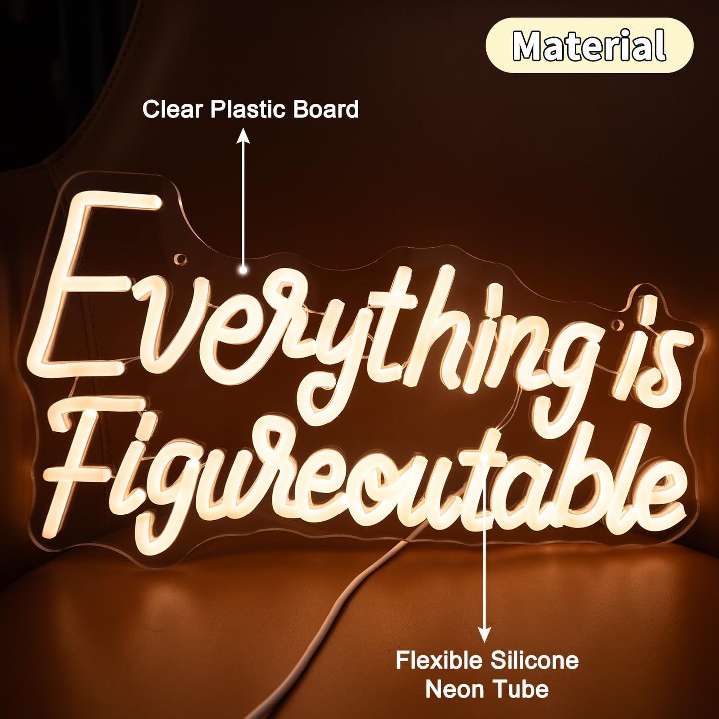 Everything is Figureoutable Neon Sign, Dimmable Neon Signs for Wall Decor Letter Light up Sign, Inspirational Classroom Wedding Room Desk for Home Decor 14.96 x 8.26 inch