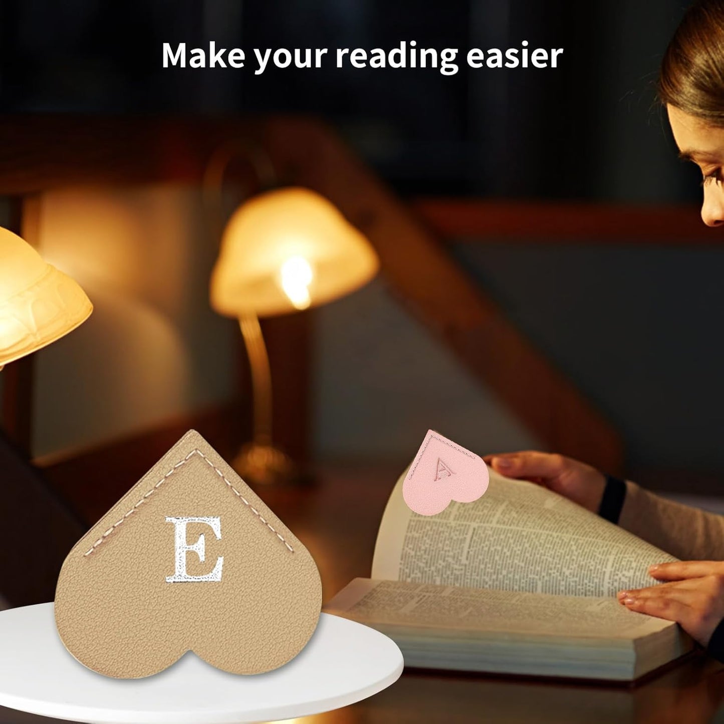 Personalized Leather Heart Bookmark with Initial, Cute Letters Custom Corner Book Mark for Reading Women, Student, Book Lovers, Teacher Appreciation Gifts (Pink+Honeydew Green, A)