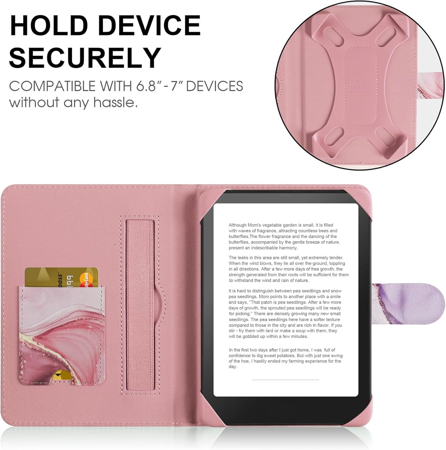 Universal Case for 6.8-7'' Kindle eReader Compatible with Paperwhite/Pocketbook and Tolino/Kobo Clara 2E/Kobo Clara HD,6.8" -7'' eReader Protective Cover with Built-in Card Slot,Dali Pink