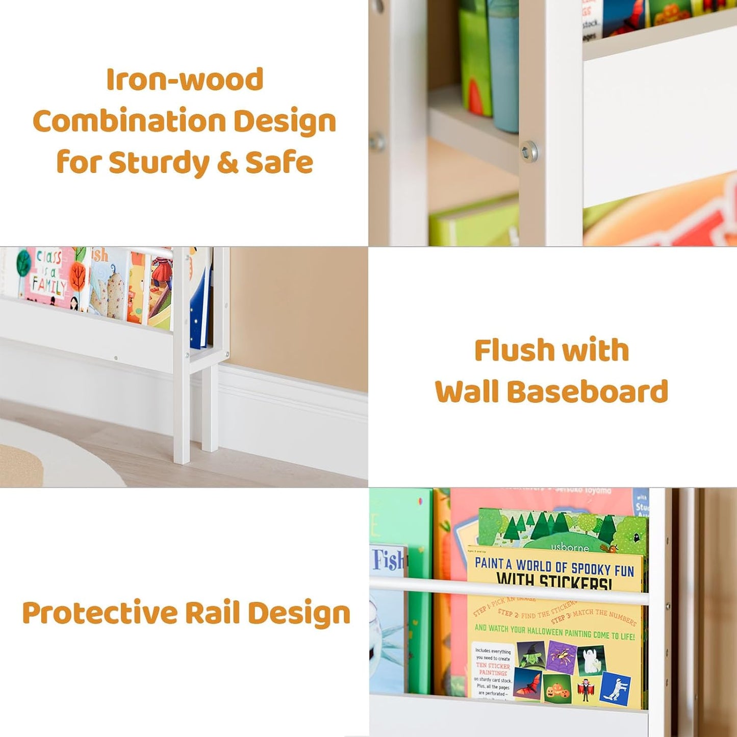 Kids Bookshelf - Wall Mounted 6-Tier Book Shelf for Kids Rooms, Behind The Door Bookshelf for Baby Toddler, Corner Wall Book Shelf for Bedroom/Nursery, Book Organizer for Toys and Books