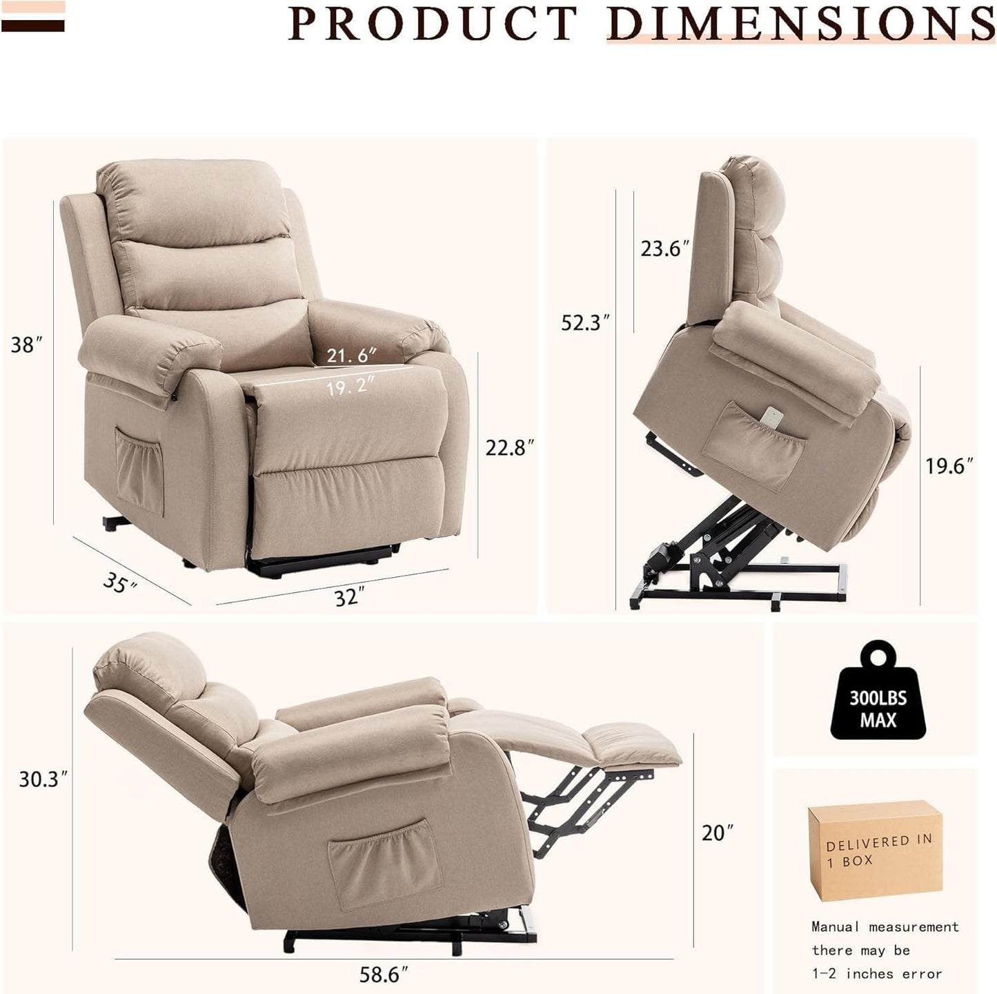 Ergonomic Power Lift Recliner Chair for Seniors Small Space Electric Lift Sofa with Memory Function Ideal for Living Room Reading Nook