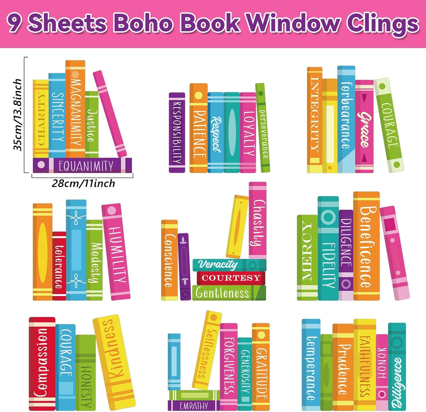 9 Sheets Colorful Book Window Clings Inspirational Book Print Wall Stickers Motivational Read Books Wall Art Reading Classroom Decor for Back to School Classroom Library Home Mirror Glass Decorations