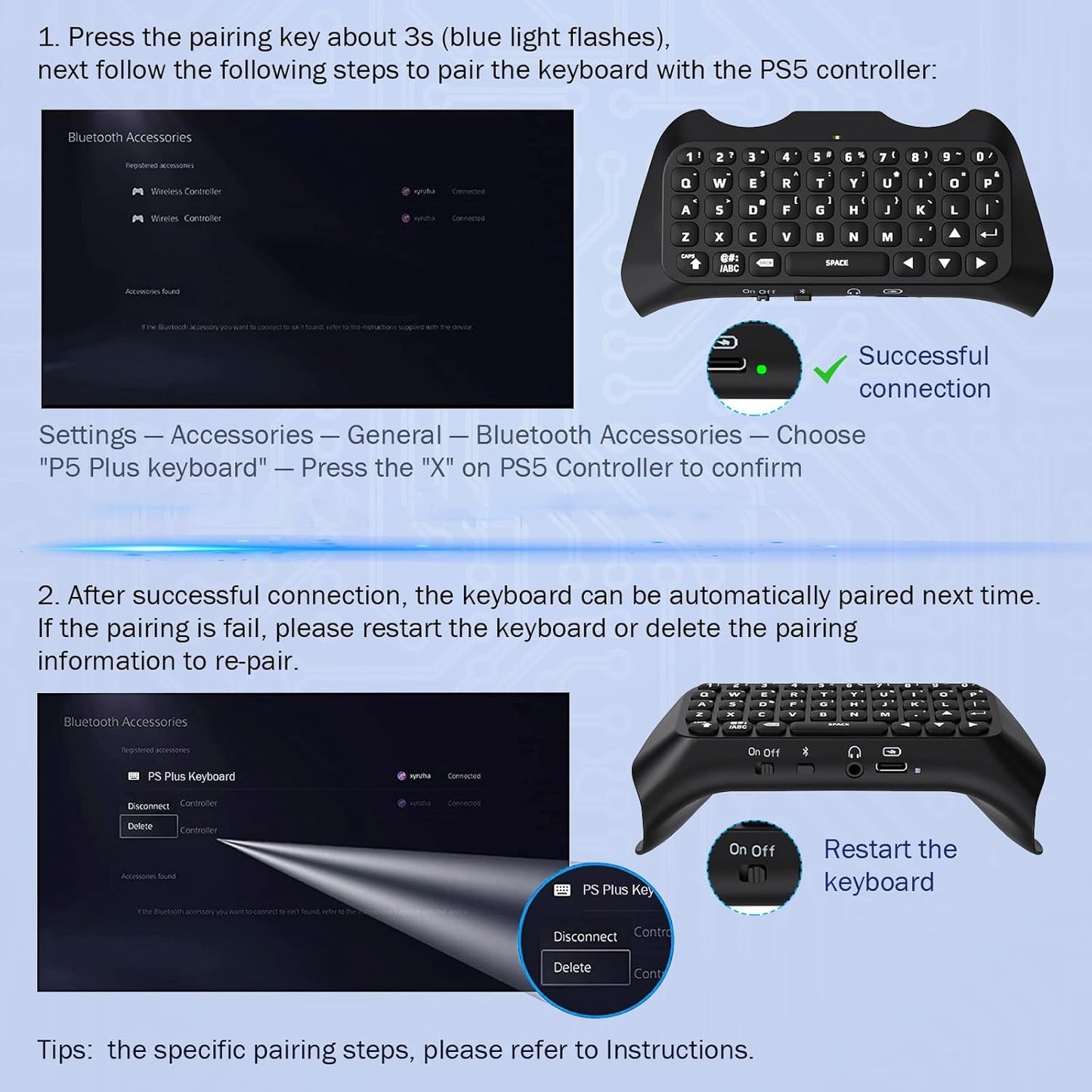 MoKo Keyboard for PS5 Controller with Green Backlight, Bluetooth Wireless Mini Keypad Chatpad for PlayStation 5, Built-in Speaker & 3.5mm Audio Jack for PS5 Controller Accessories