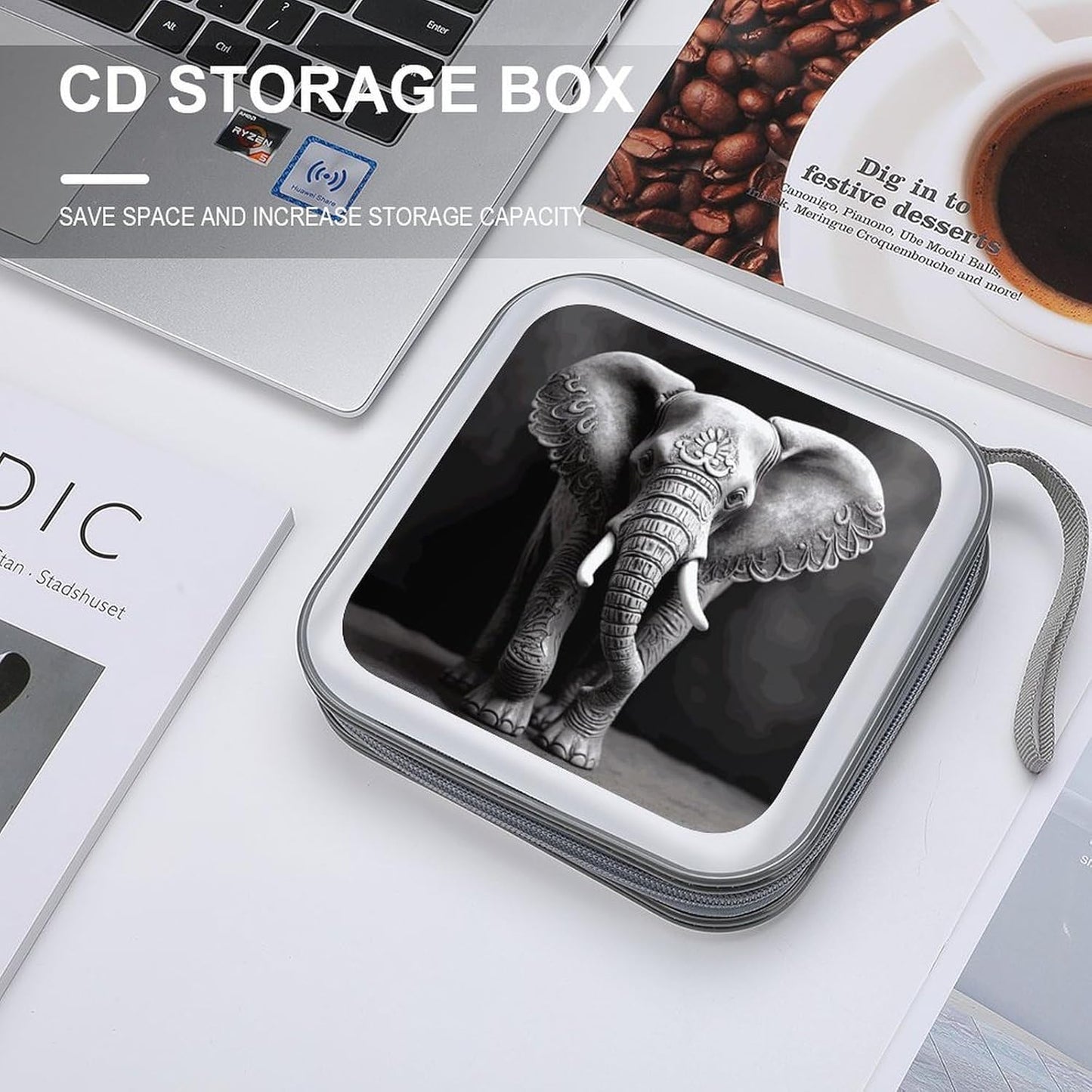 Gray Elephant CD Case 40 Capacity Case Zipper CD Collection Bag with Handles Cover DVD Storage Hard Plastic DVD Disc Cases Storage Binder for Car Home Office Travel