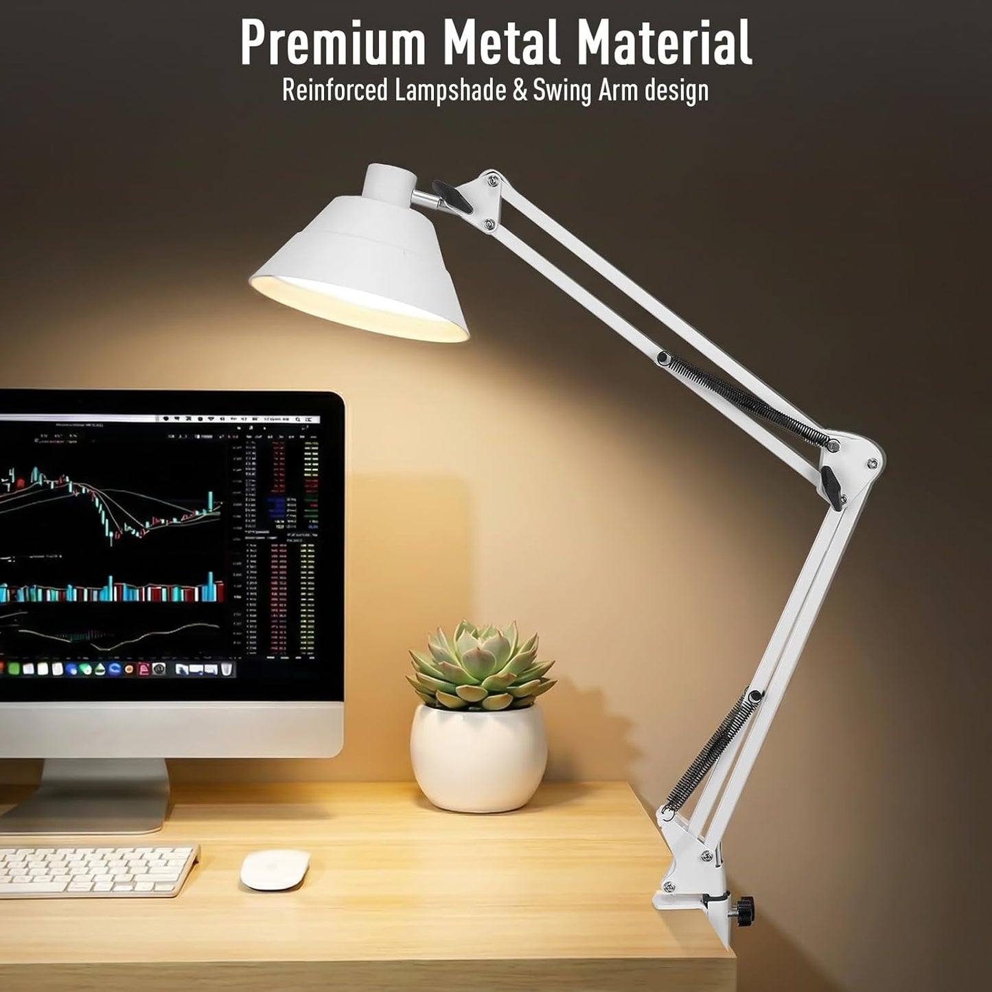 Led Desk Lamp for Home Office - Swing Arm Desk Lamp with Clamp - Architect Adjustable Gooseneck Table Lamp with 5 Color Modes & 10 Brightness for Reading Working Drafting (White)