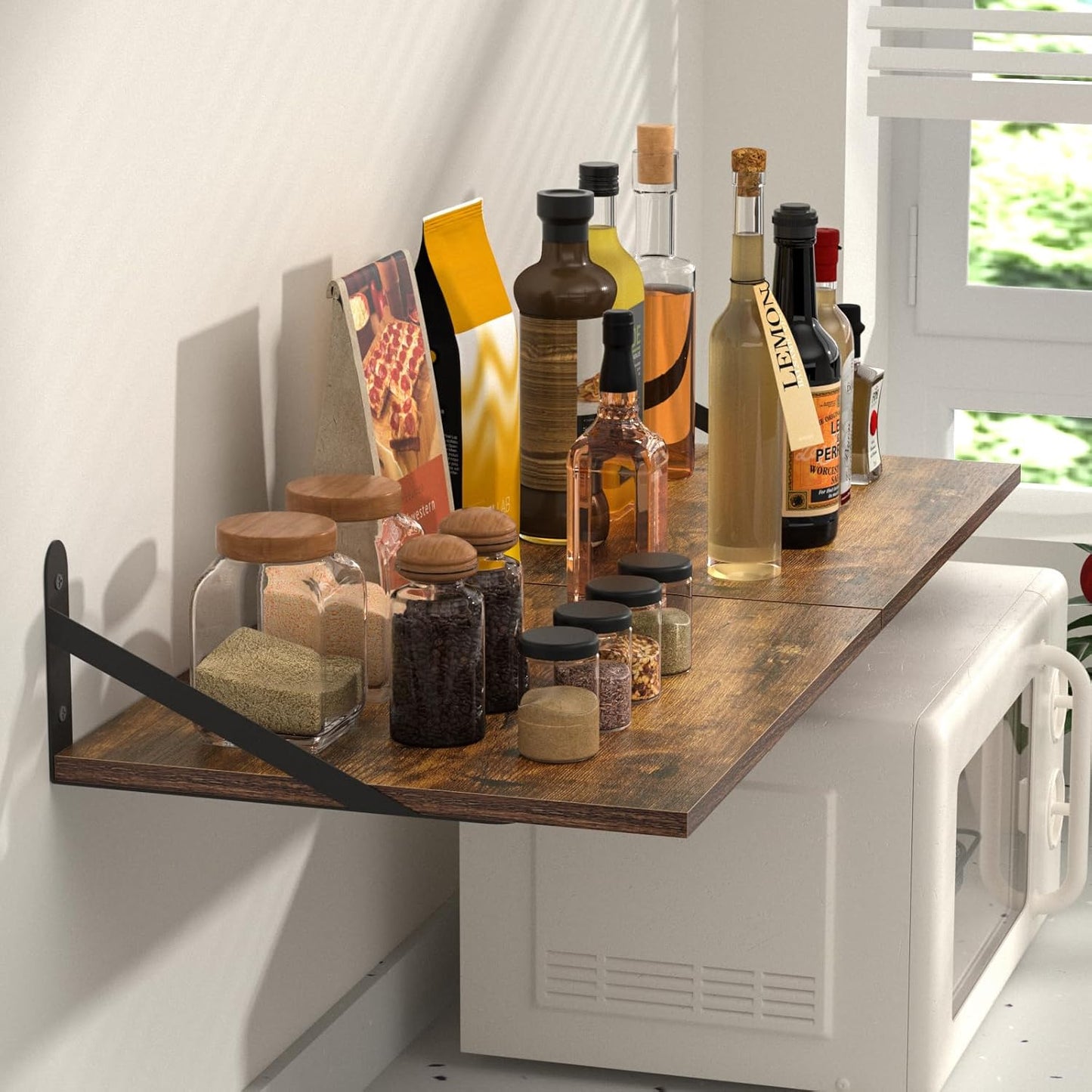 Deep Floating Shelves for Wall, 16W x 12D Wood Shelves Set of 2, Rustic Wood Floating Shelves, Wall Mounted Hanging Shelf for Living Room, Kitchen, Office, Bathroom and Bedroom Decor