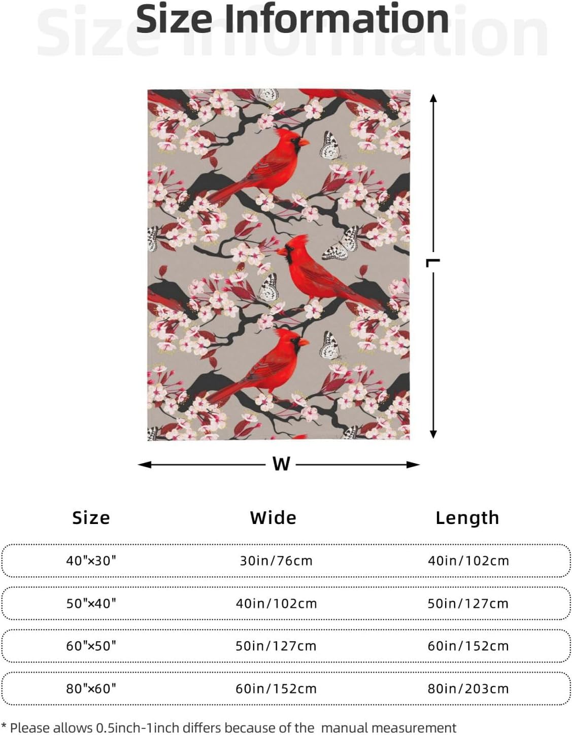 Red Cardinal Bird Throw Blanket Premium Anti-Pilling Flannel Soft Warm and Lightweight 60"x50"