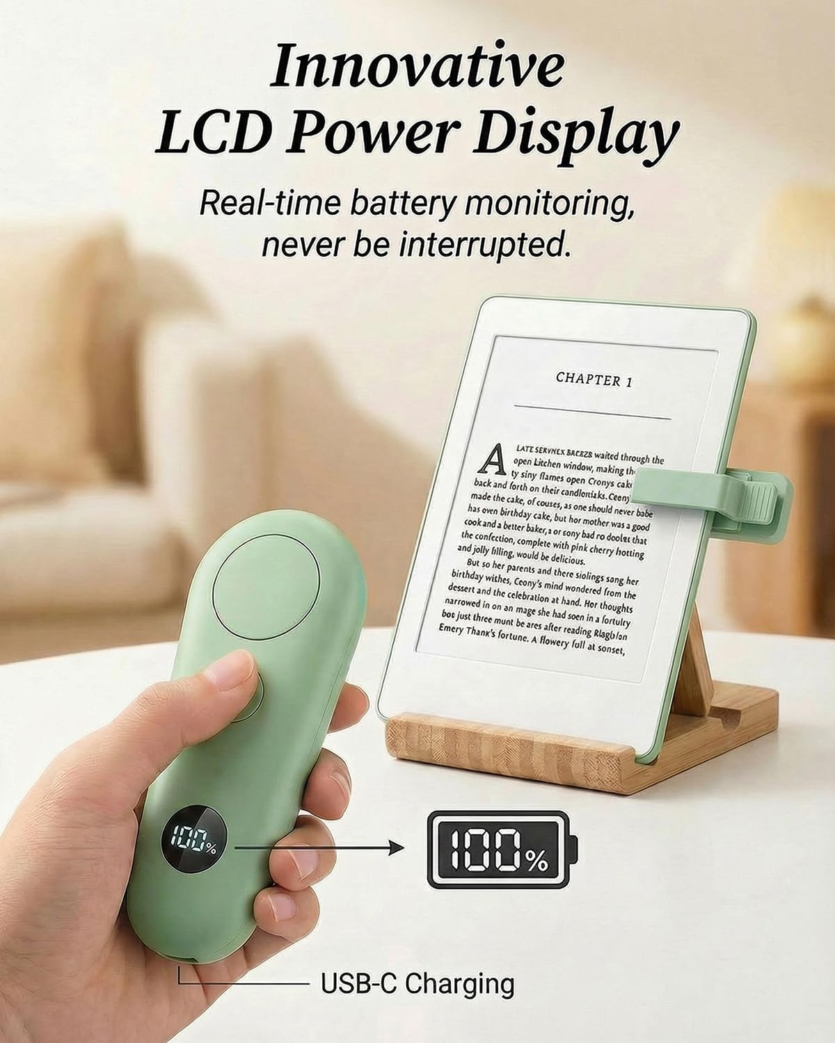 RF Remote Control Page Turner with Upgrade LCD Power Display, Wireless Reading Clicker for Kindle Paperwhite Kobo Oasis iPad, Phone Camera Remote Trigger, 36-Month Warranty (Green)