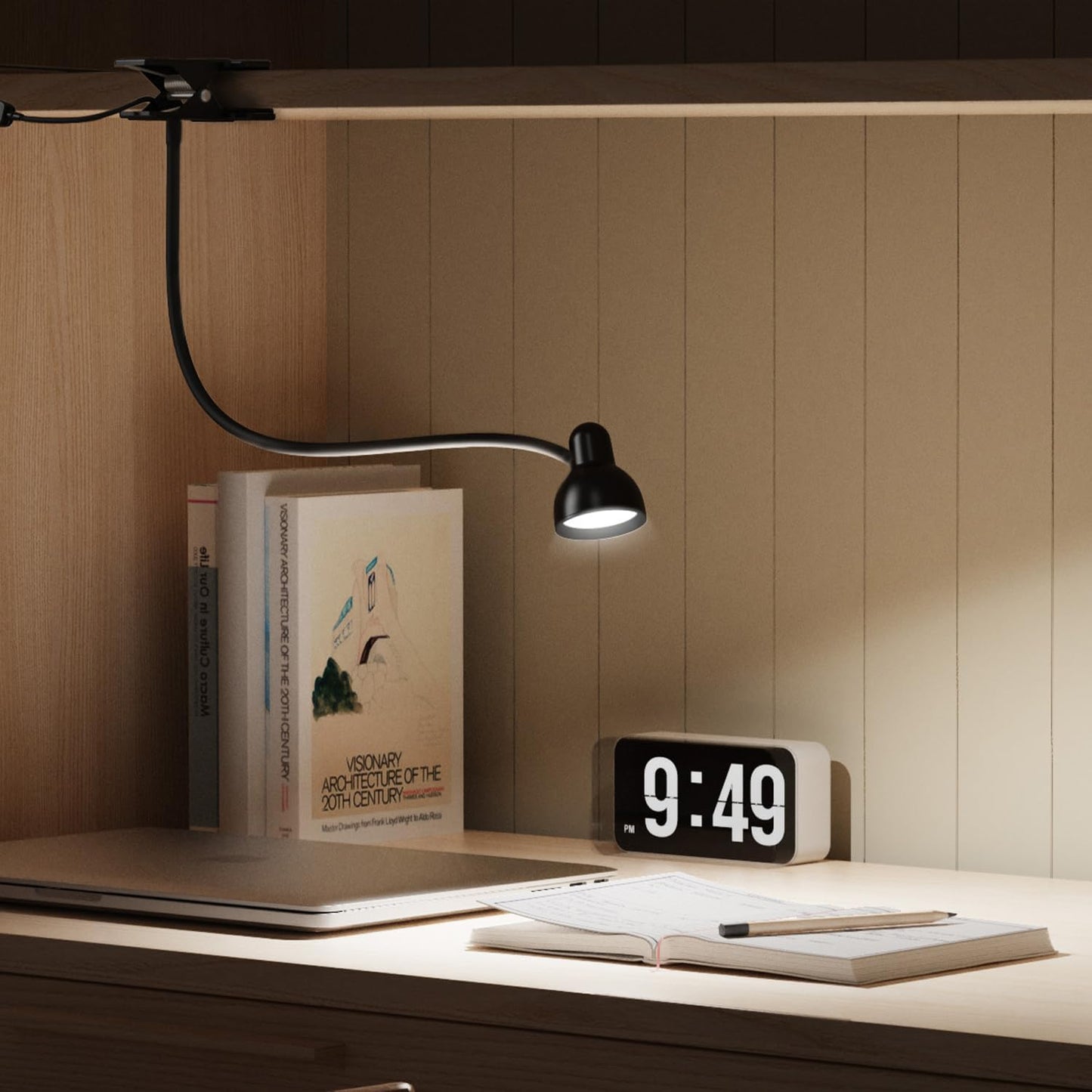 Clip-on Reading Light - 3 Color Modes, 10 Dimmable Brightness, Eye Care Clamp Desk Lamp with Flexible Gooseneck for Reading in Bed, Desk, Headboard, Computer