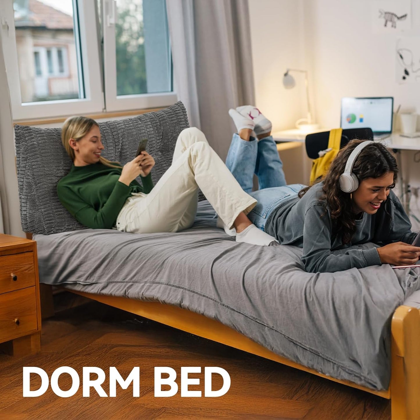 Headboard Pillow Twin Triangular Bed Wedge Pillow for Headboard, Head Board Backrest Pillow for Daybeds Dorm and Bunk Beds with Removable Cover Dark Gray