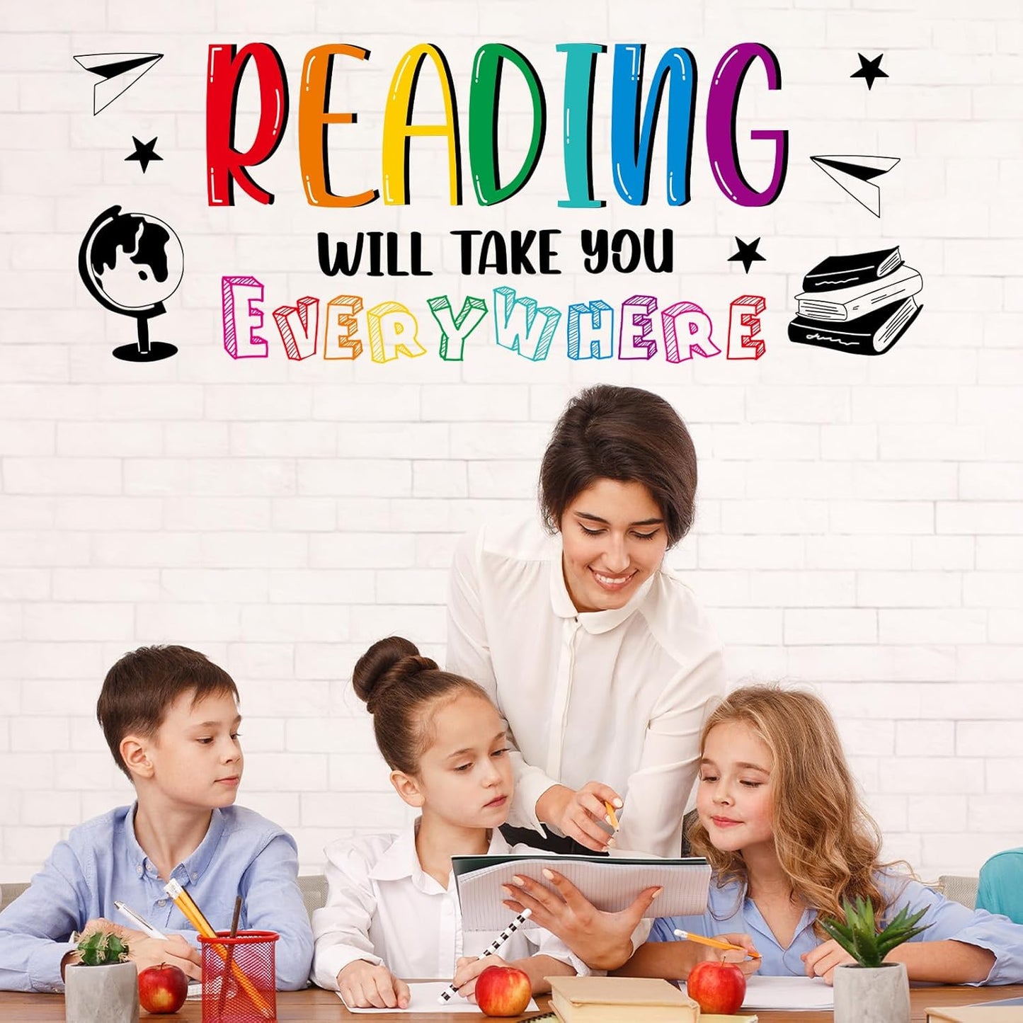 Reading Wall Stickers Classroom Wall Decals Motivational Walls Decor Reading Will Take You Everywhere Library Decoration for Teachers Must Haves Window Cling Back to School Door Decorations