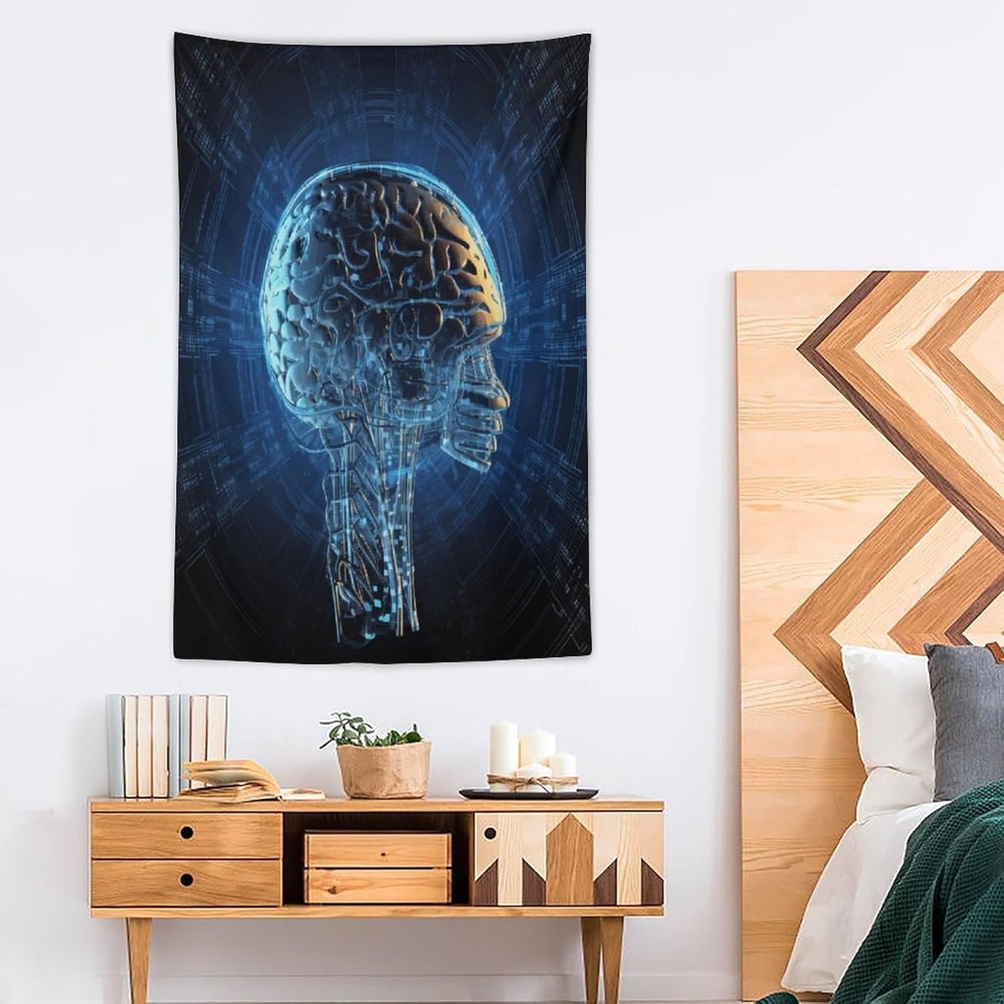 FodPand Artificial Intelligence Brain Tapestry Anti-fading Wall Tapestry with Installation Kit Backdrop Banner Multipurpose Aesthetic Tapestries Boho Wall Art Hanging Decorative Blanket 40"x60"