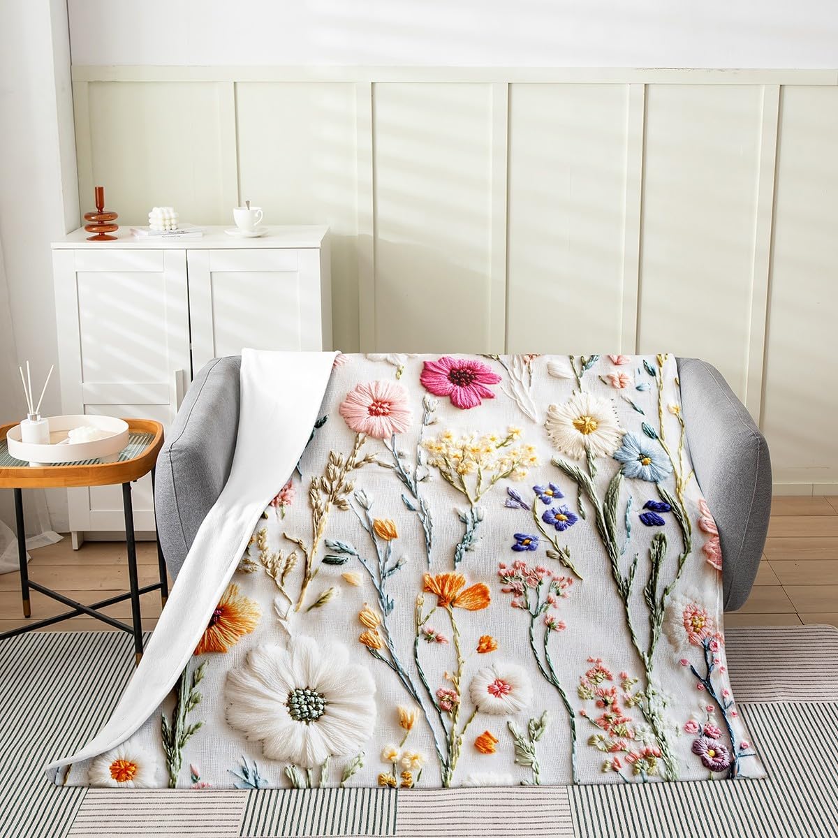 Feelyou Floral Flower All Season,Bed Blanket Boys Girls Twin 60"x80" Garden Flower Plush Throw Blanket, for Kids Women Men Ultra Soft Romantic Flannel Fleece Blanket Natural Scenery Room Decor