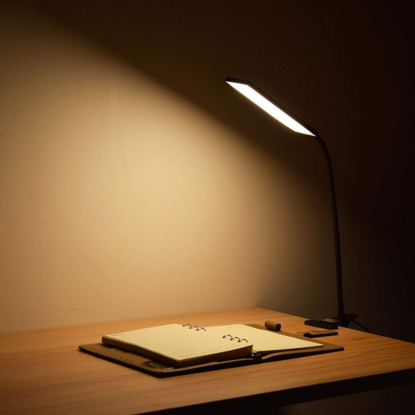LED Desk Lamp - Dimmable Eye-Care Reading Light with Adjustable 3 Color Modes, 14 Brightness Levels, Flexible Gooseneck Clip-on Light for Studying, 5W-Black