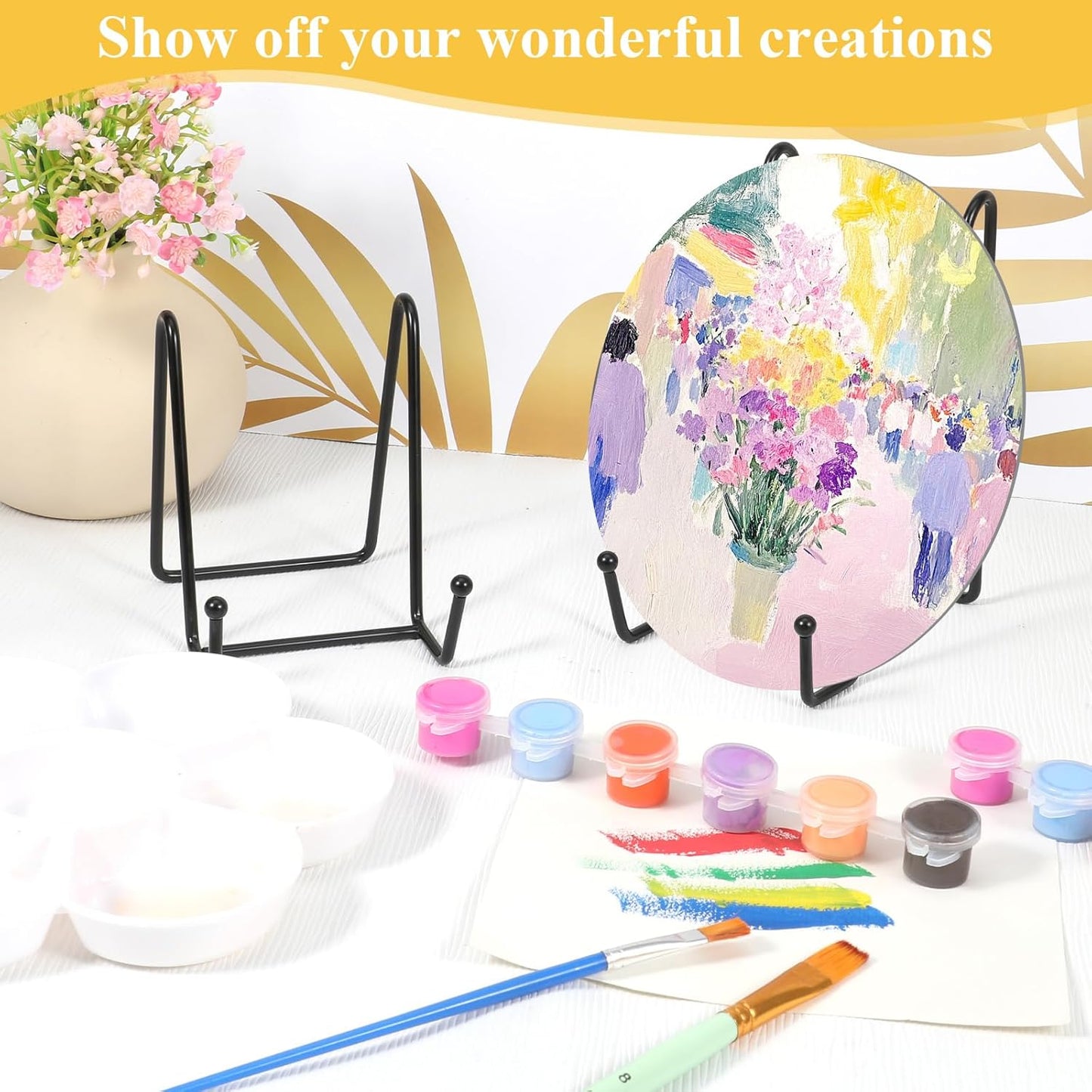 24 Pcs Plate Stands for Display, 12 Pcs 6 Inch Black Metal Picture Frame Stand 12 Pcs 4 Inch Metal Plate Display Stand for Decorative Dish, Picture, Art Crafts, Books