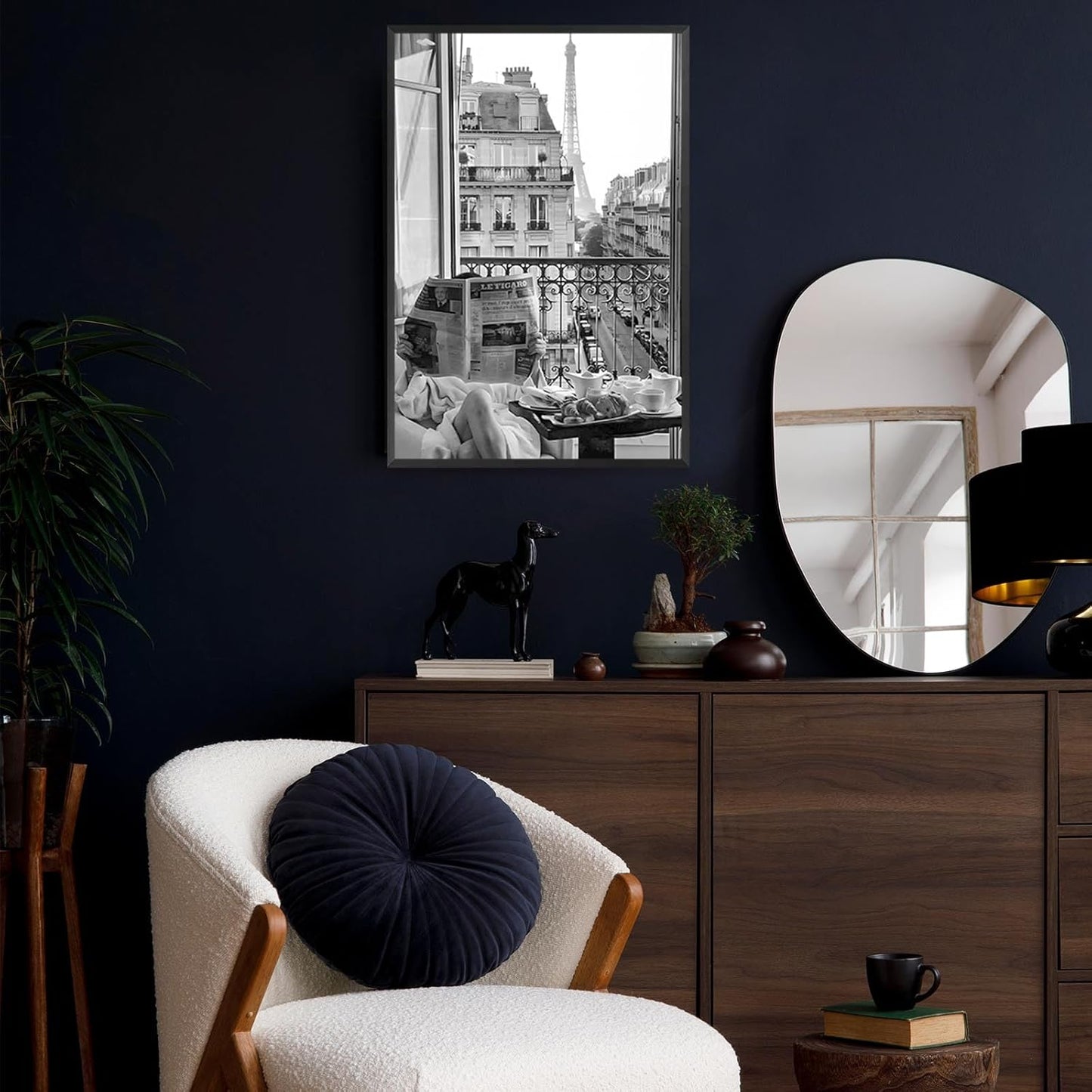 Vintage Girl Reading Newspaper Canvas Wall Art Eiffel Tower View Poster Retro Black And White Feminist Room Aesthetic Prints Painting For Home Bedroom Dorm Apartment Wall Decor 16x24in Unframed