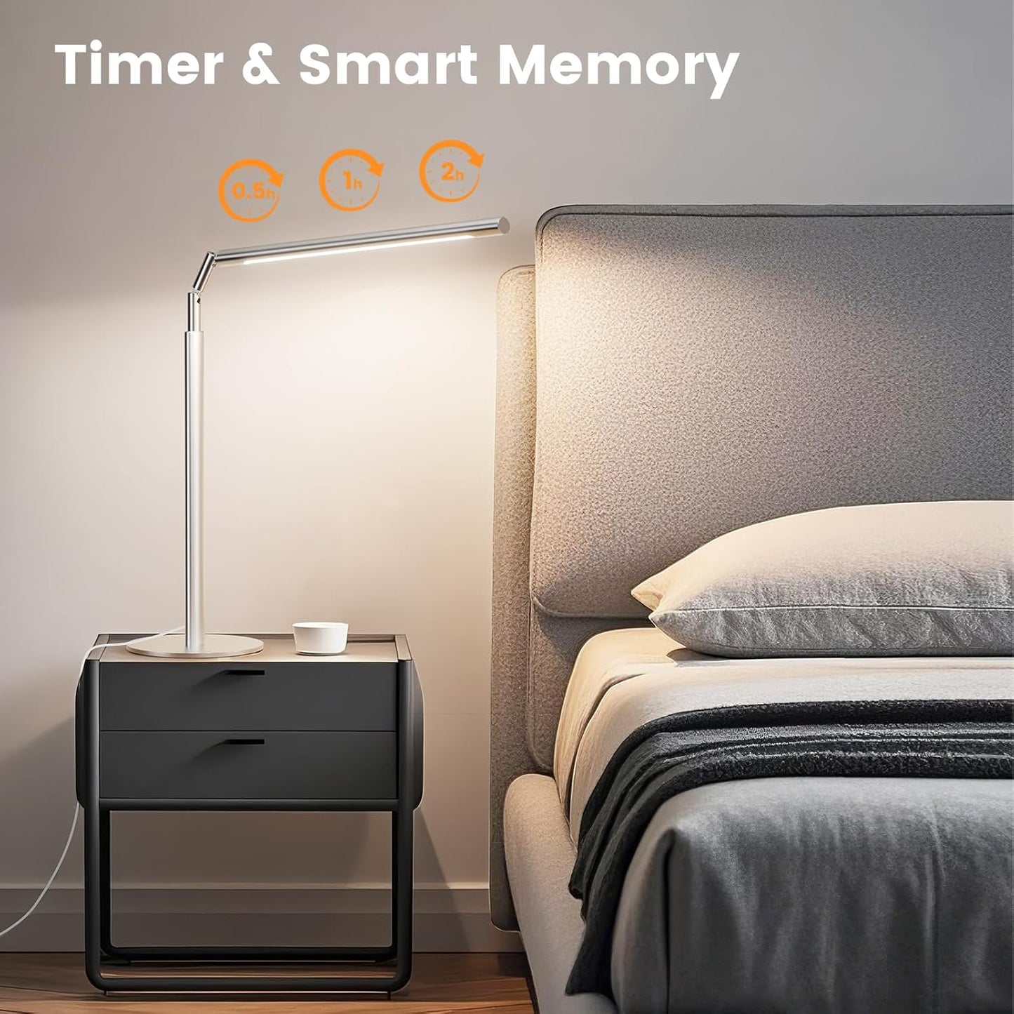 Metal Desk Lamp for Home Office - 16'' Foldable LED Desk Light for Reading, 4 Color Temps, 15W 1200Lm Dimmable Table Lamp with Flexible Arm, Task Lamp for College Dorm Study Painting, Silver