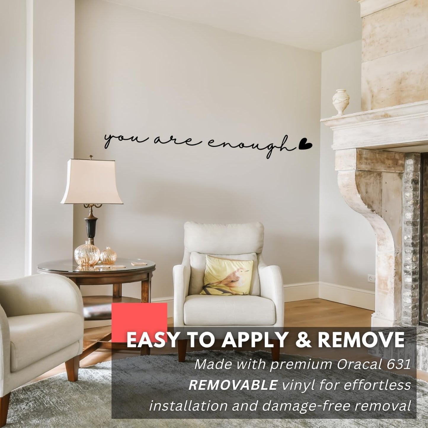 My Vinyl Story – You are Enough Wall Decal – Positive Affirmation Vinyl Sticker for Bedroom, Living Room, Office – Inspirational Quote Decor, Self Love Encouragement, Removable (White, 36x5 inches)