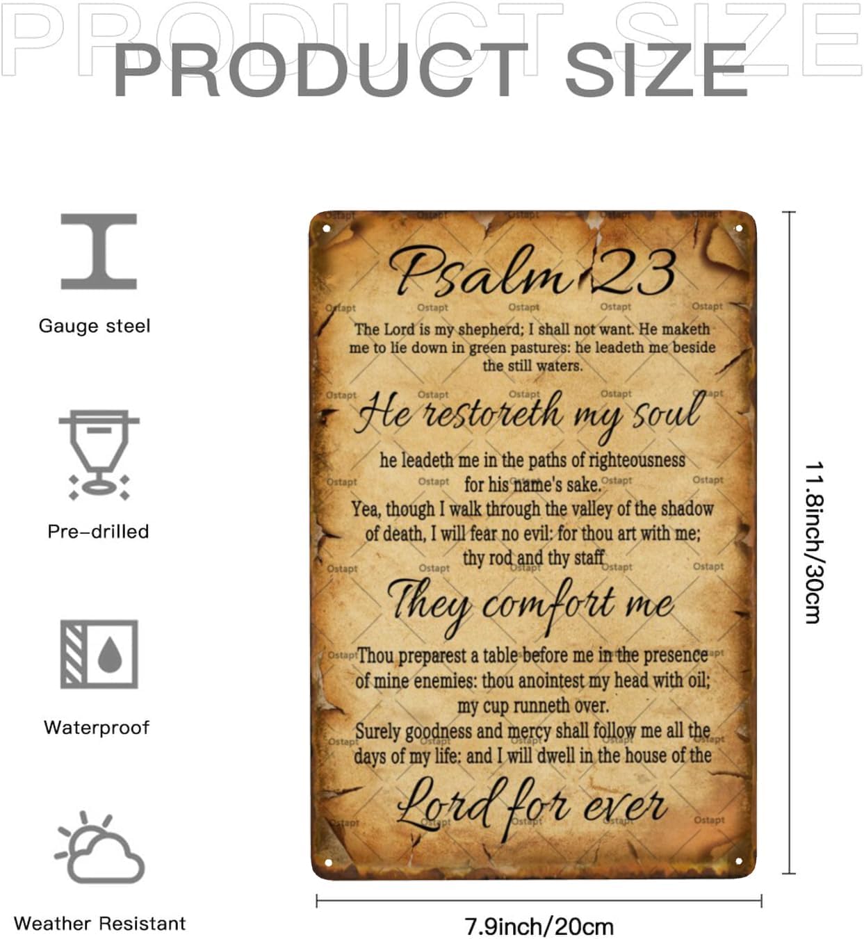 Ostapt The Lord Is My Shepherd Scripture Bible Verse Christian Bible Quotes Retro Vintage Metal Plaque Funny Garden Poster For Home Living Room Bedroom Office Wall Decor 8x12 Inch
