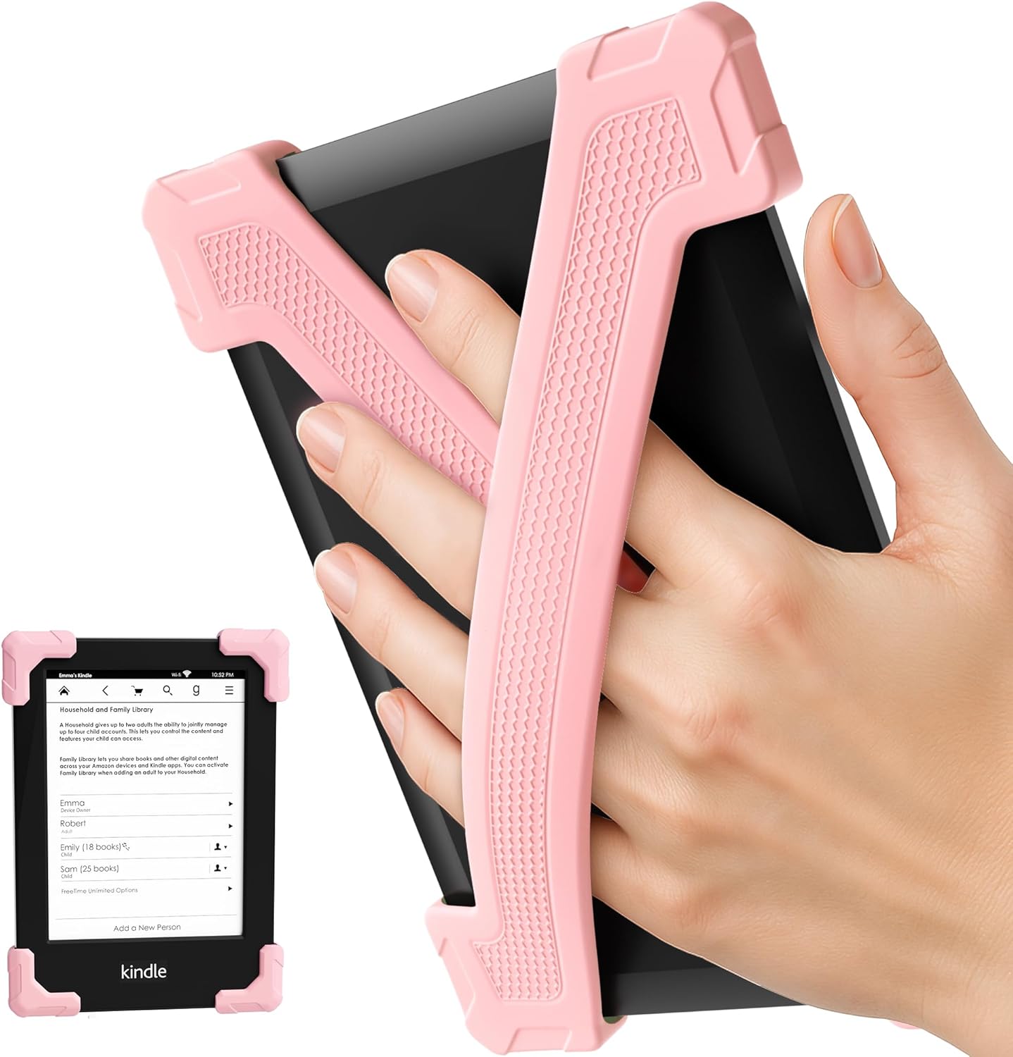 ELETIUO Hand Strap for 6" Kindle/Kobo/Kindle/E-Readers -Paperwhite 7-10 Gen,2 Pack Ergonomic Silicone Finger Grip,Secure One-Handed Holder for Comfortable Reading Accessories,Medium-Pink