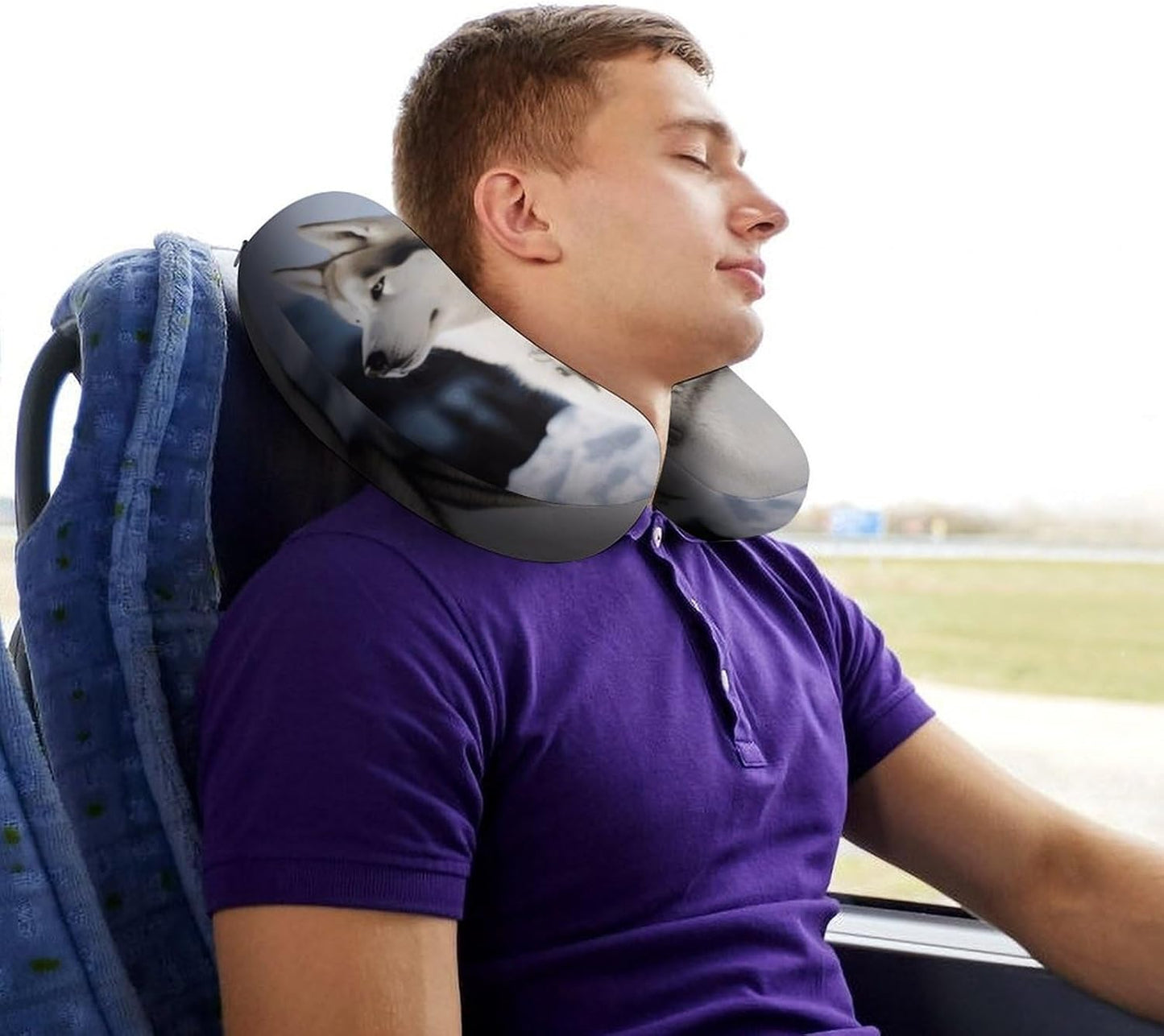Husky Dogs Neck Pillow Memory Foam U Shaped Pillows Portable Pillows for Shoulder Travel Head Support Pillow with Concealed Zipper for Airplane Car Home Office