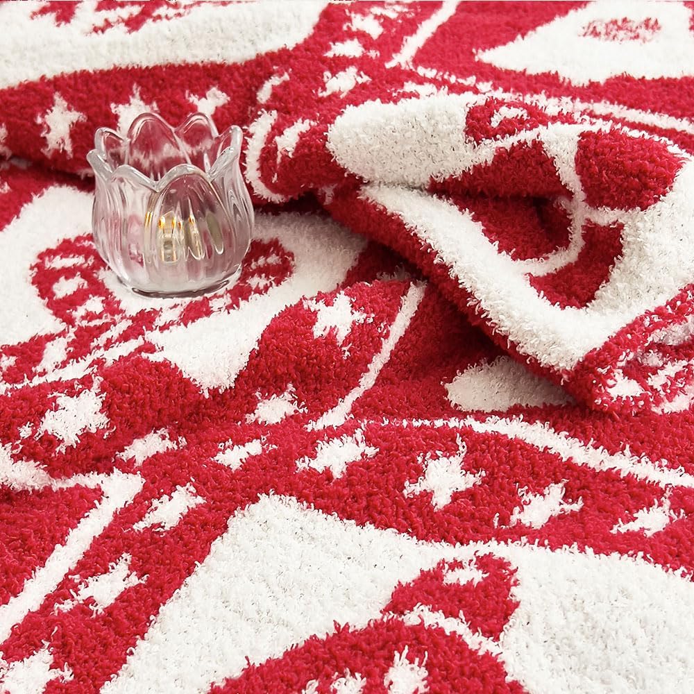 Ultra Soft Microfiber Star Snowflakes Christmas Tree Checkered Knitted Throw Blanket Warm Plush Fluffy Bed Blanket Xmas Decor Lightweight Camping Travel Blanket for Couch Sofa (Gift Red, 50"x60")