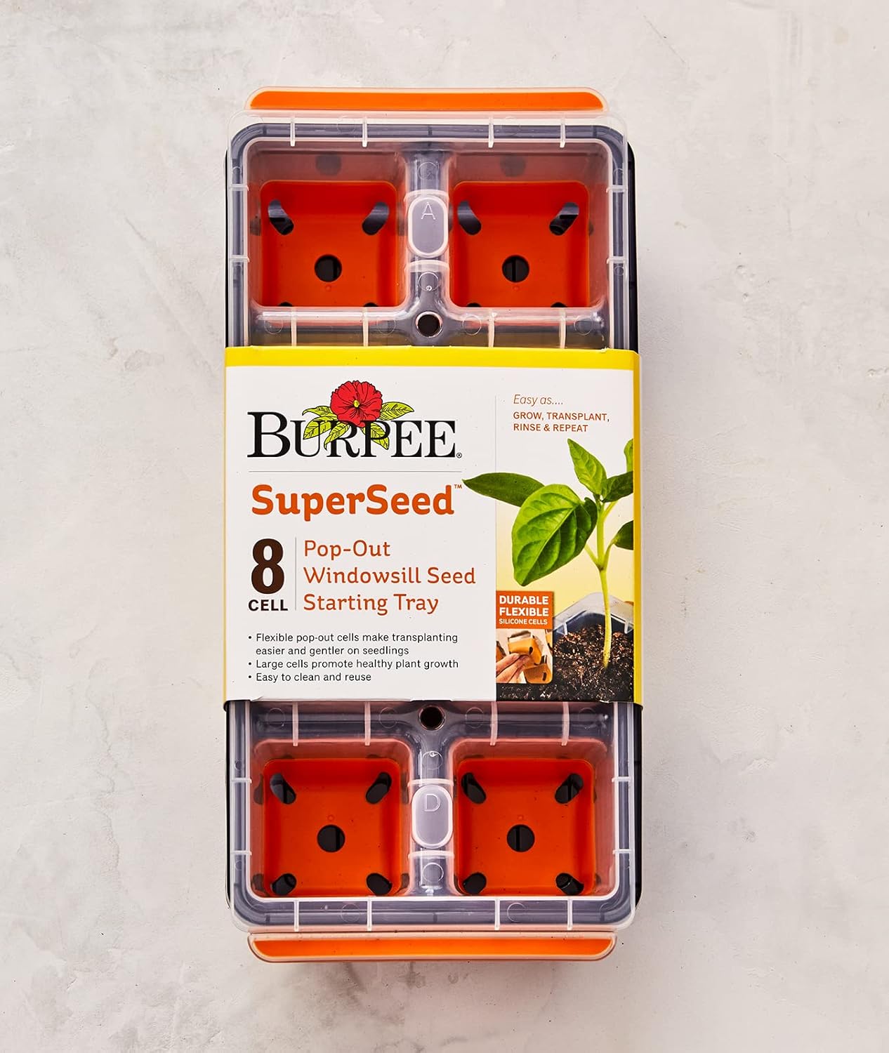 Burpee SuperSeed Windowsill Seed Starting Tray| 8 XL Cell| Reusable & Dishwasher Safe| for Vegetable, Flower & Herb Seeds| Window Garden Seed Starter Kit| Green