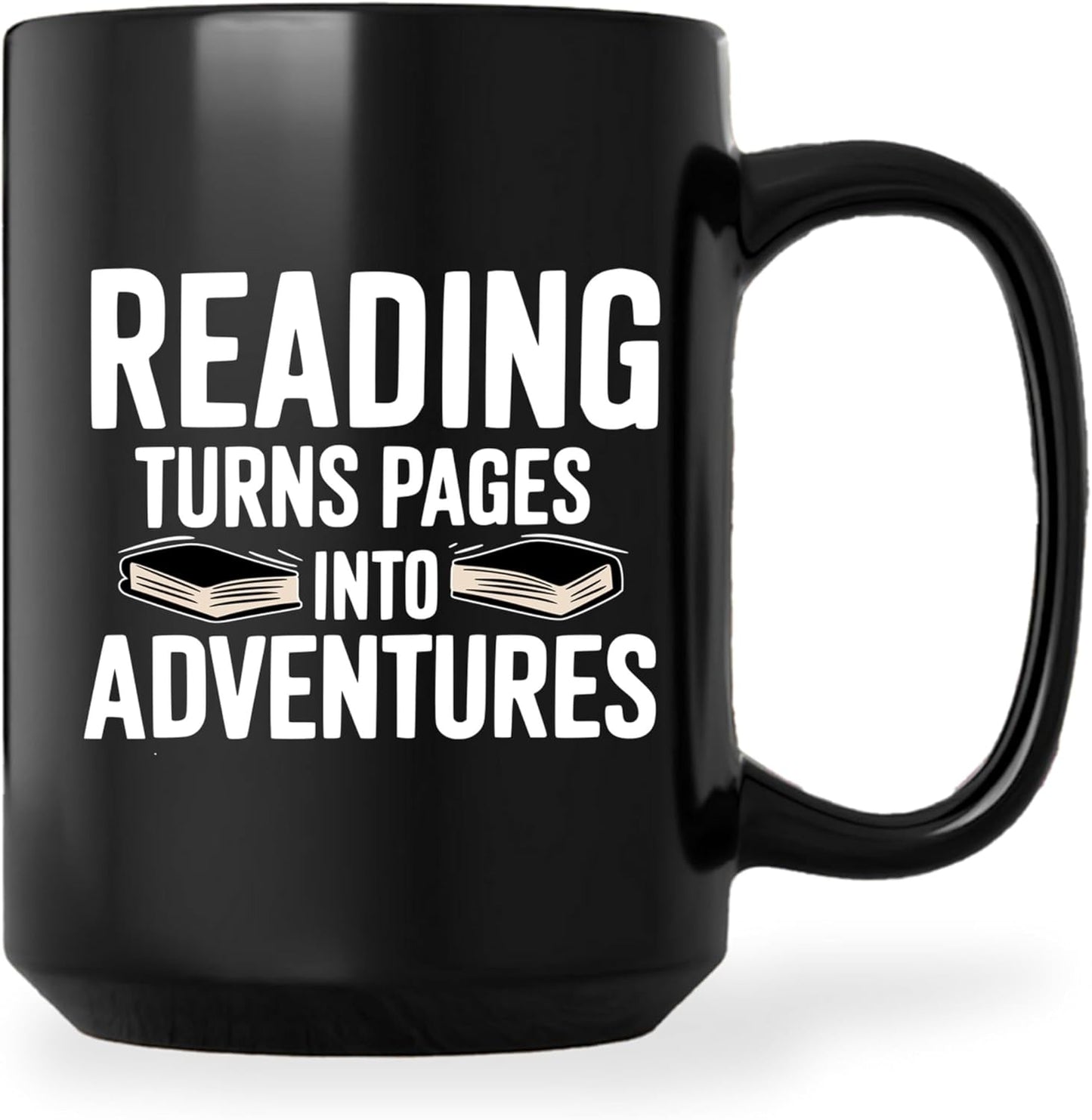 Reader Coffee Mug 15oz Black -Reading adventures - Gift for Reader Book Lover Funny Reading Readers Writers Women Bookish Club