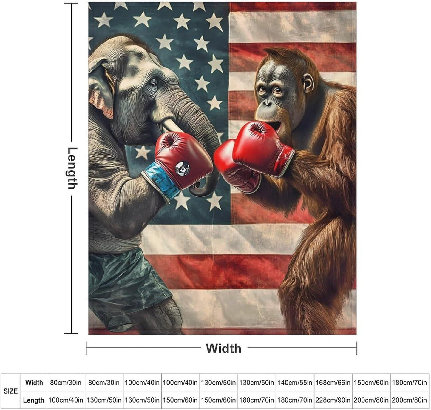 Elephants and Gorillas Funny Boxing Throw Blanket for Couch Bed Plush Cozy Fuzzy Flannel Blanket for All Season 30"x40"