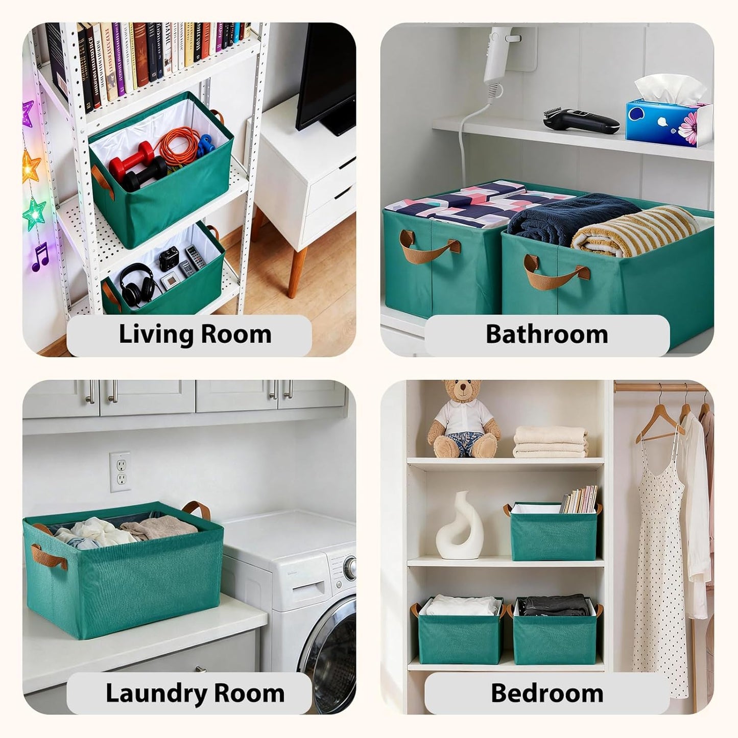 DAYARD Storage Boxes with Metal Frame Support, Open Storage Bins for Closet Organizing, Rectangle (1, green)