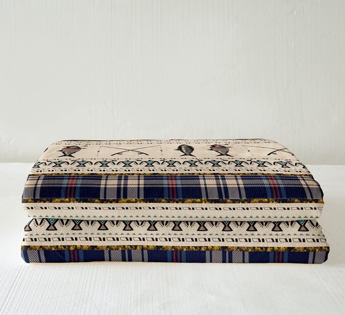Erosebridal Fishing Themed Throw Blanket,Rustic Farmhouse Fleece Blanket Throw Size for Kids Teens Adult Bedroom,Fishing Rods Fuzzy Blanket Western Country Plaid Sherpa Blanket Decorative Sofa Couch