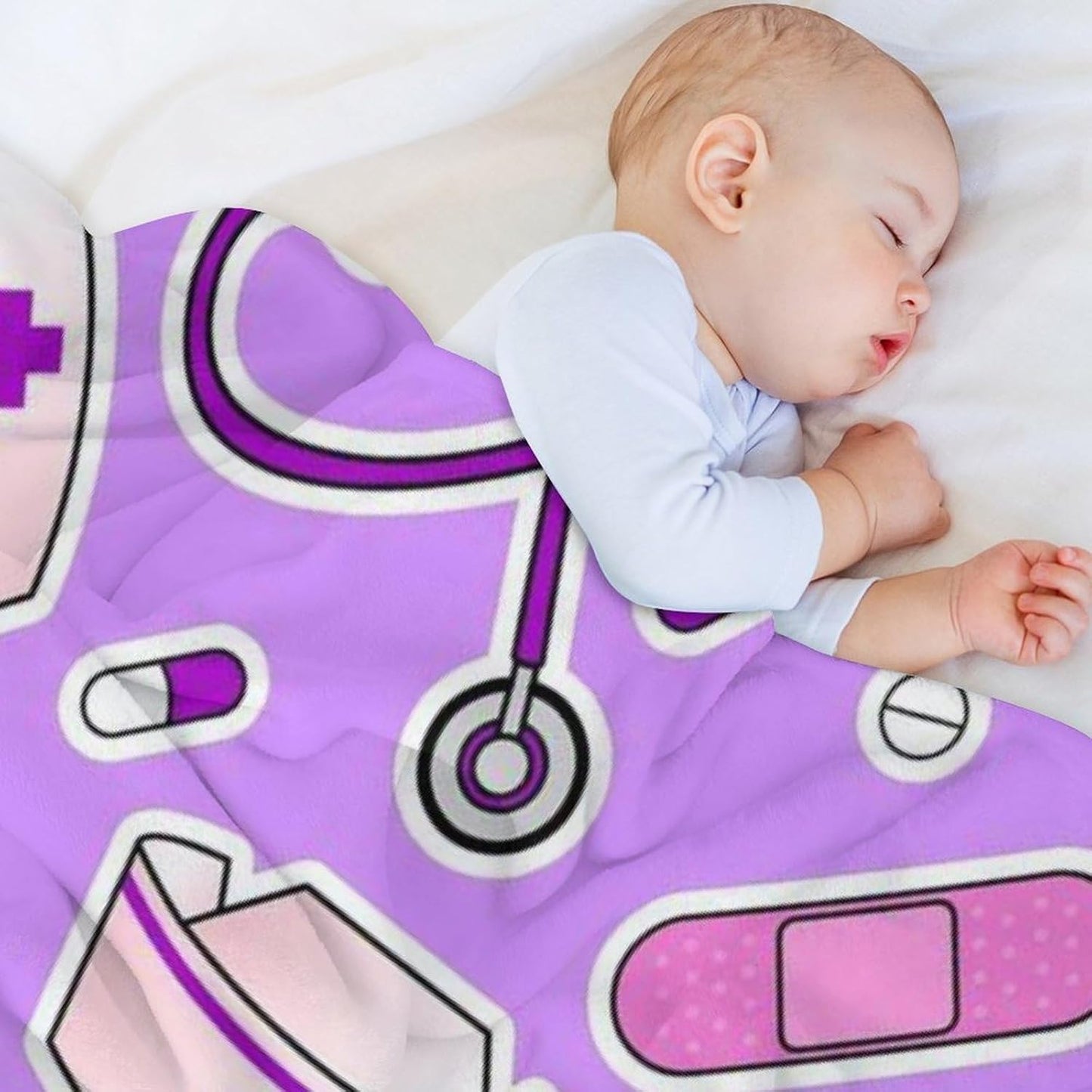Nurse Pattern Purple Throw Blanket for Couch Super Soft Warm Lightweight Throw Blankets Cozy Flannel Bed Blanket Cute Decorative Blankets for All Seasons Home Decor Gift 50"*60"（130 * 150cm）