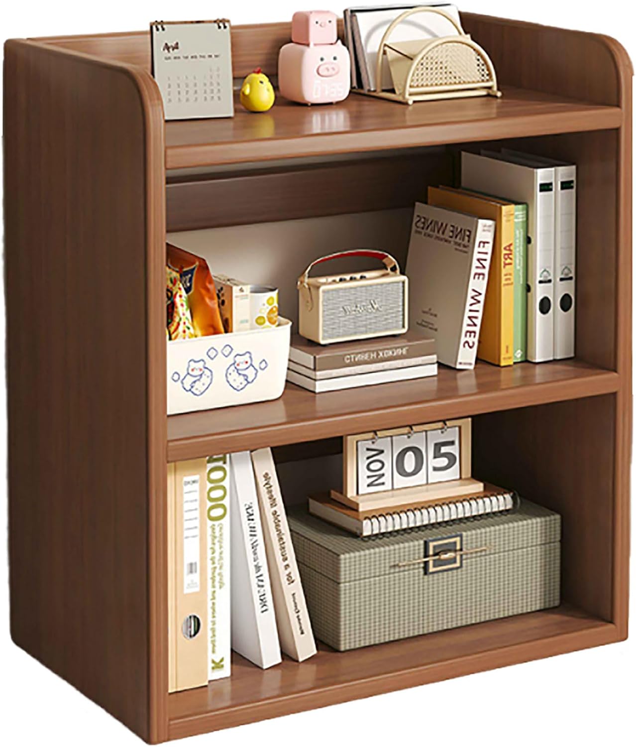 3-Tier Solid Wood Desktop Bookshelf, Freestanding Corner Shelf for Small Spaces, Modern Horizontal Bookcase (50x20x65CM, Color B) - Perfect for Home or Office