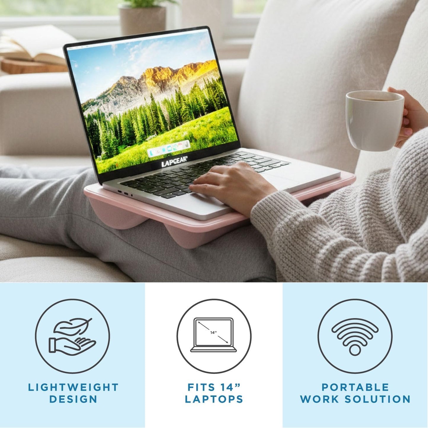 LAPGEAR Compact Lap Desk – Fits Up to 14″ Laptops – Rose Quartz – Style No. 43104