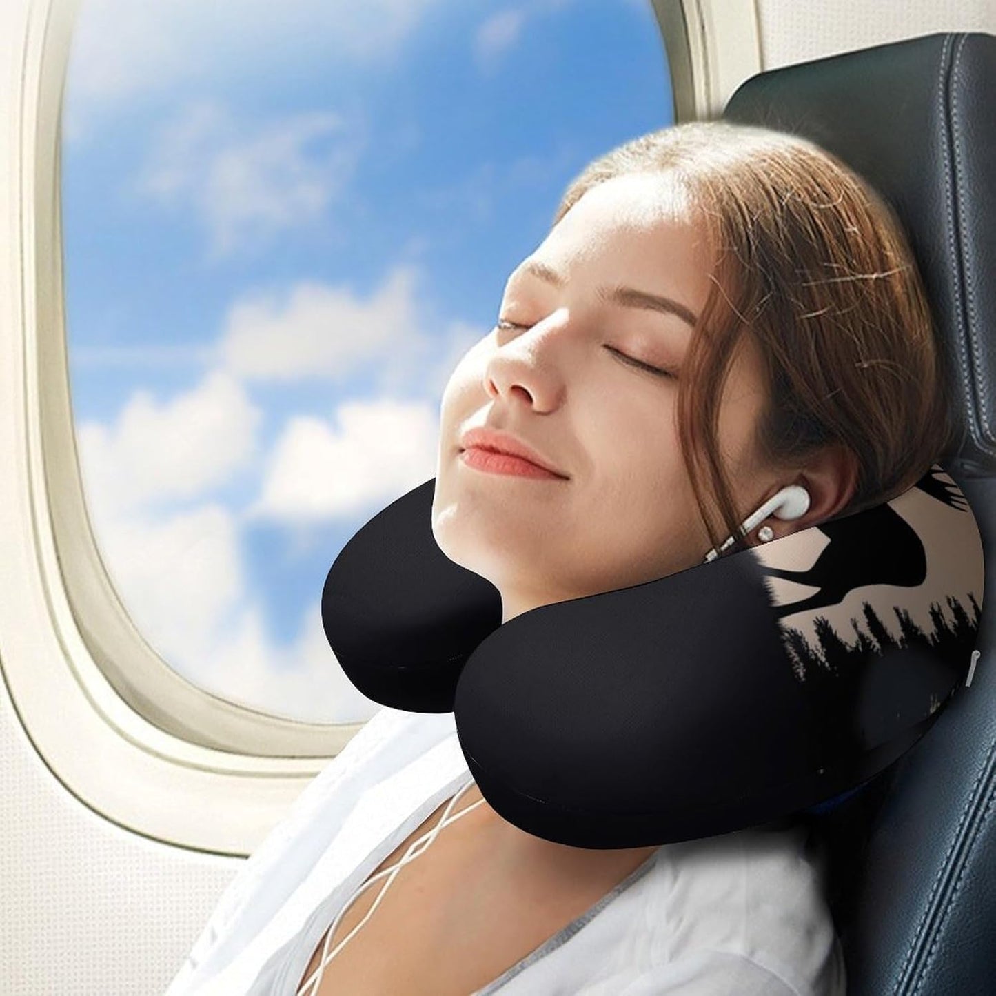 Moose Mountain Pine Tree Wilderness Neck Pillow Memory Foam U Shaped Pillows Portable Pillows for Shoulder Travel Head Support Pillow with Concealed Zipper for Airplane Car Home Office
