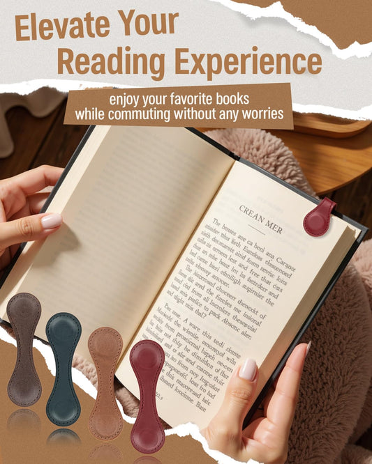 Magnetic Bookmarks 4Pcs - Leather Magnetic Bookmark Gift Set - Double Sided Magnet Bookmark Clips - Leather Bookmarks for Women - Stylish Gifts for Book Lovers - Vintage Book Marks for Reading Women