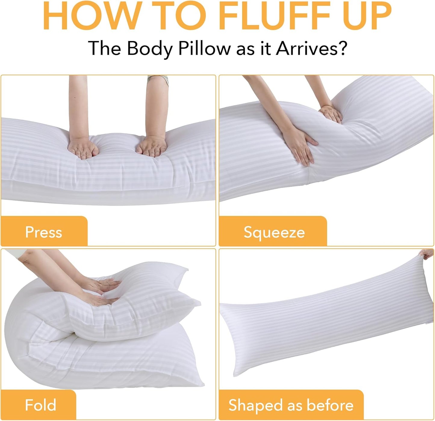 Oubonun Premium Striped Body Pillow, Breathable Cooling Cotton Cover, Soft and Fluffy 3D Down Alternative Microfiber Filled, Long Bed Pillow for Side Sleepers, 20"x54"