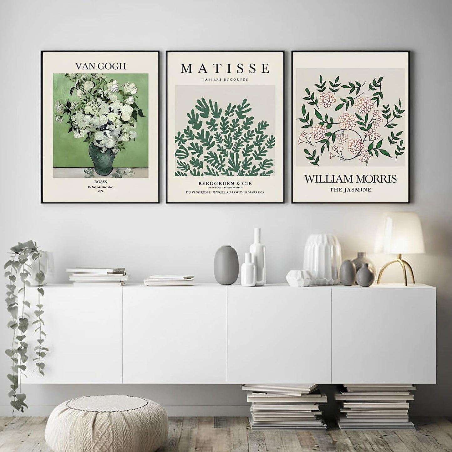 Canvas Trend Minimalist Boho Wall Art Set of 6, Flower Market Prints, Neutral Sage Green Botanical Wall Decor for Bedroom Living Room Bathroom, Modern Abstract Aesthetic Posters Unframed, 8x10inch