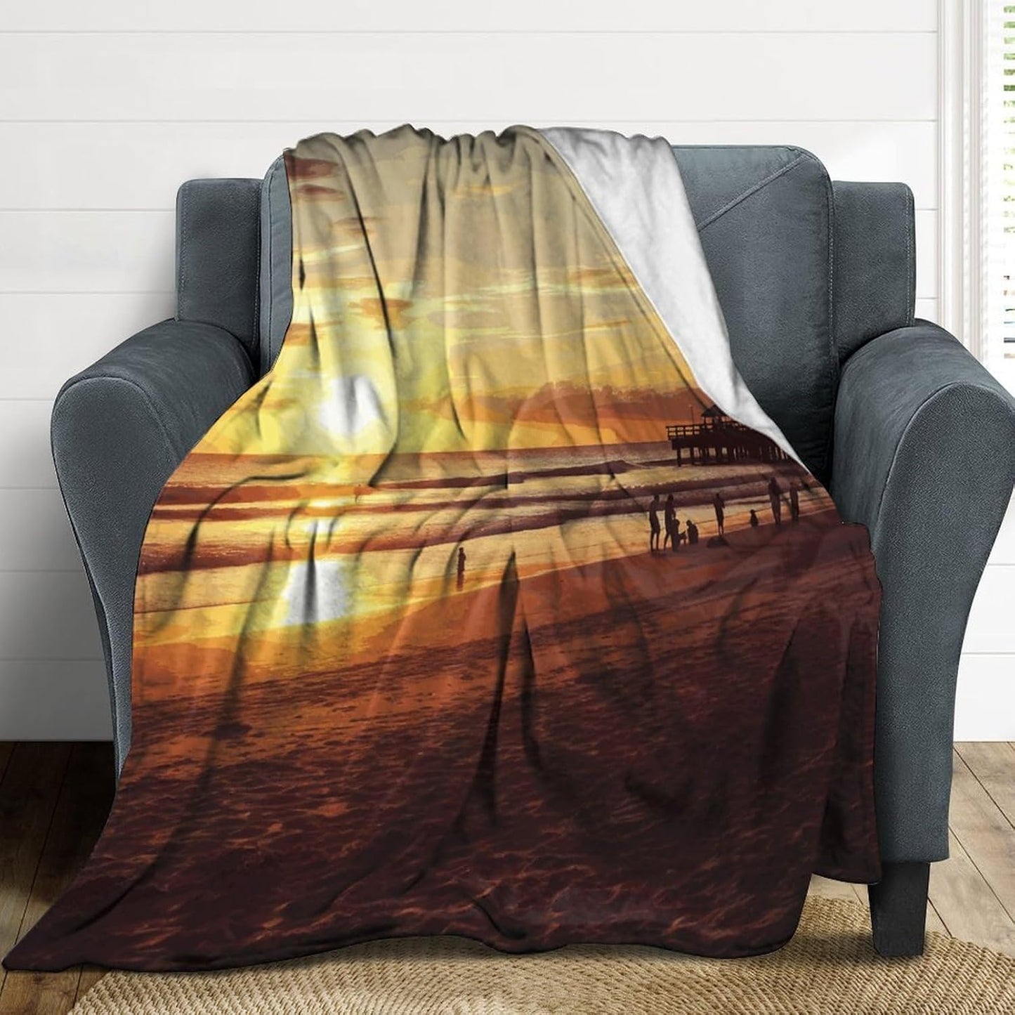 Sunset Beach Blanket Super Soft Lightweight Throw Blanket Cute Cozy Warm Bed Blanket Decorative Fuzzy Blanket All-Season Home Decor Gift for Sofa Couch Living Room 30"*40"（76 * 100cm）